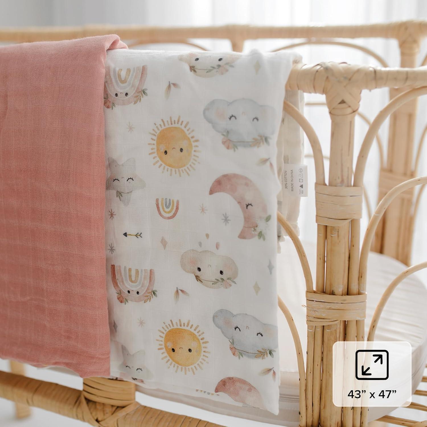 Mantas de Muselina Papaya Kids 2-Pack Rosa y Nubes 120x110 cm