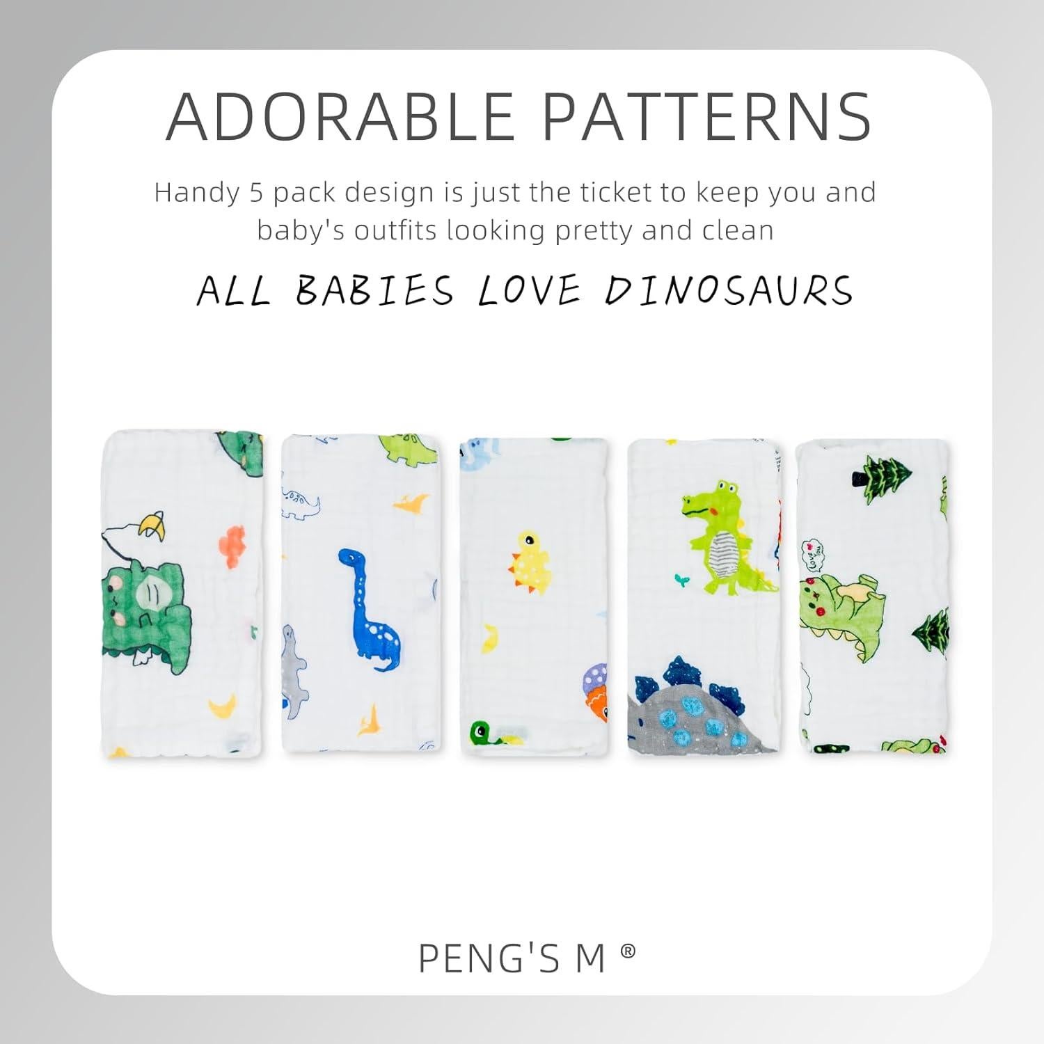 Paños de Eructos de Bebé PENG'S M 5 Pack Algodón Muslina 50.8x25.4 cm