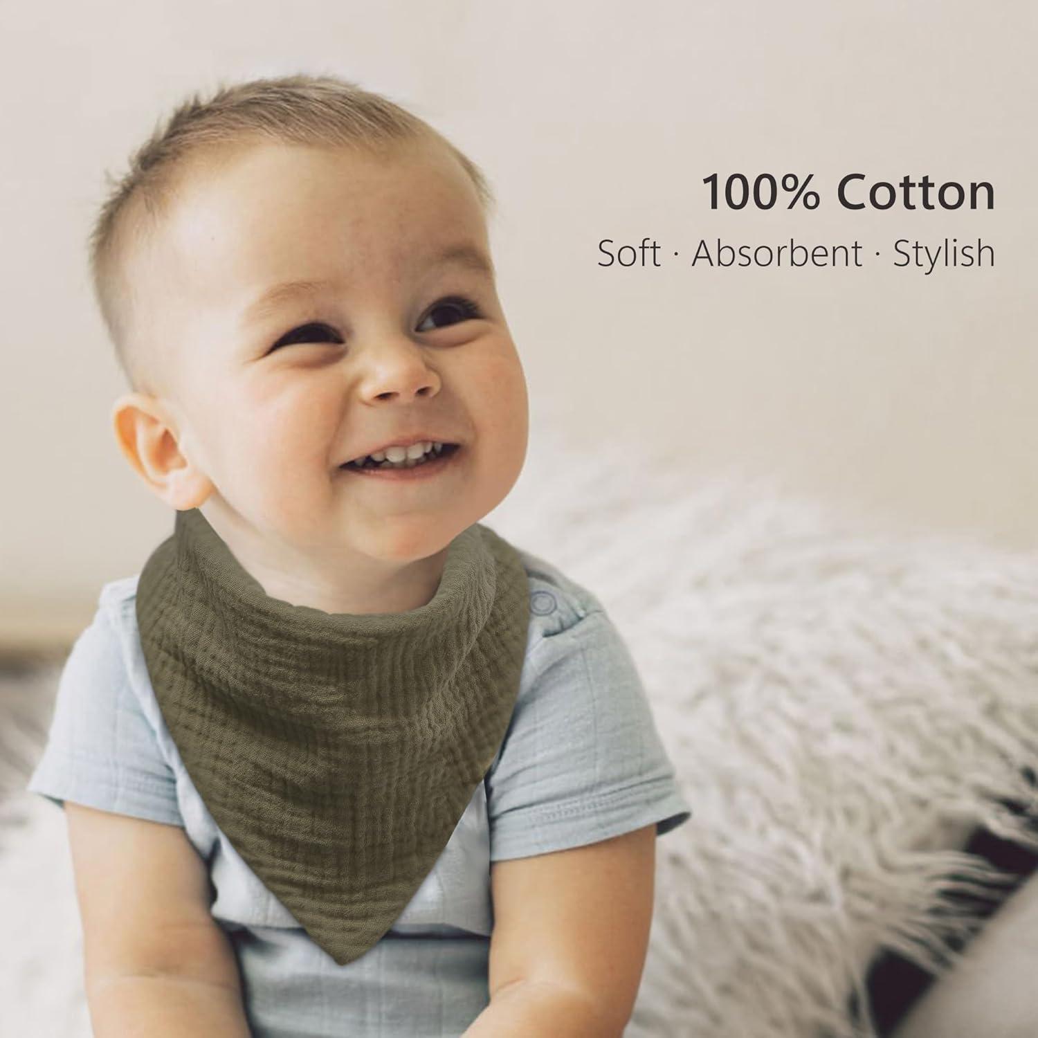 Baberos de Muselina Bearmoss 8 Pack Ajustables 100% Algodón