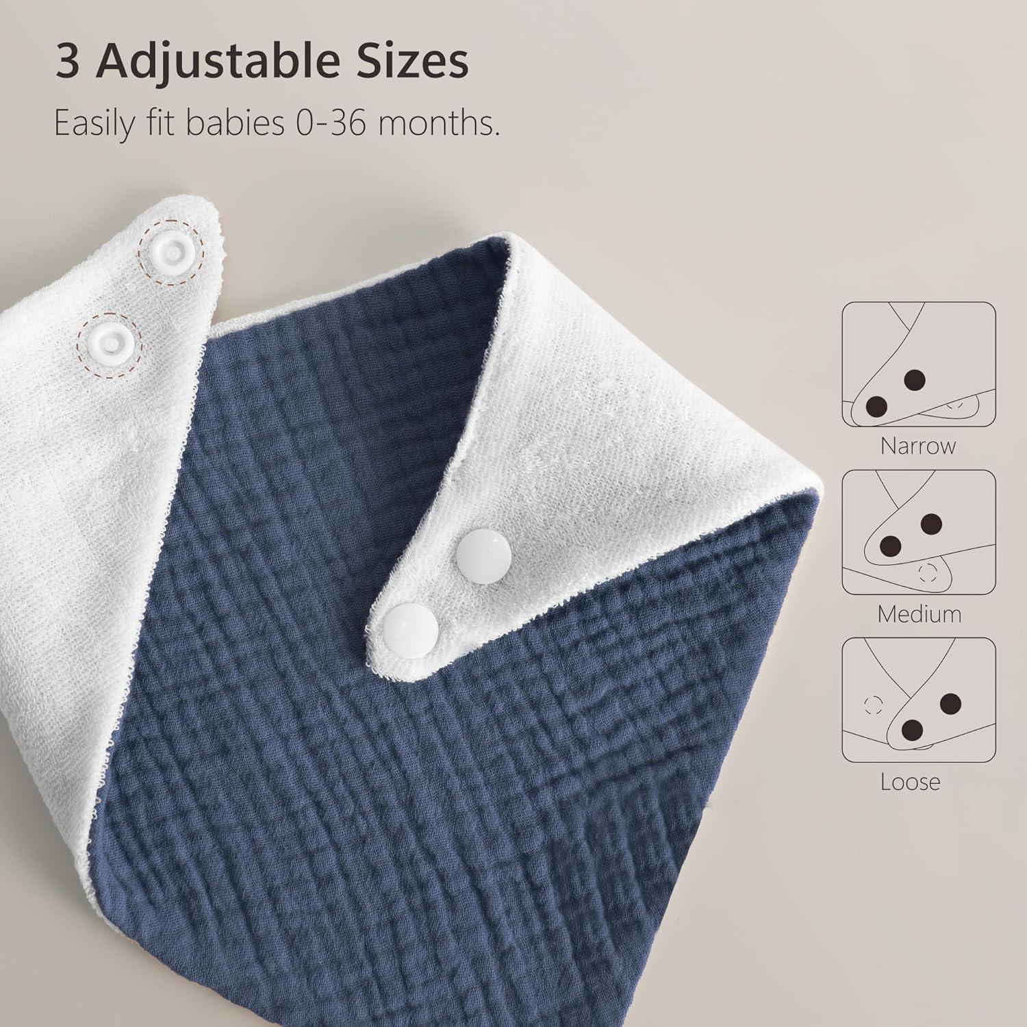 Baberos de Muselina Bearmoss 8 Pack Ajustables 100% Algodón