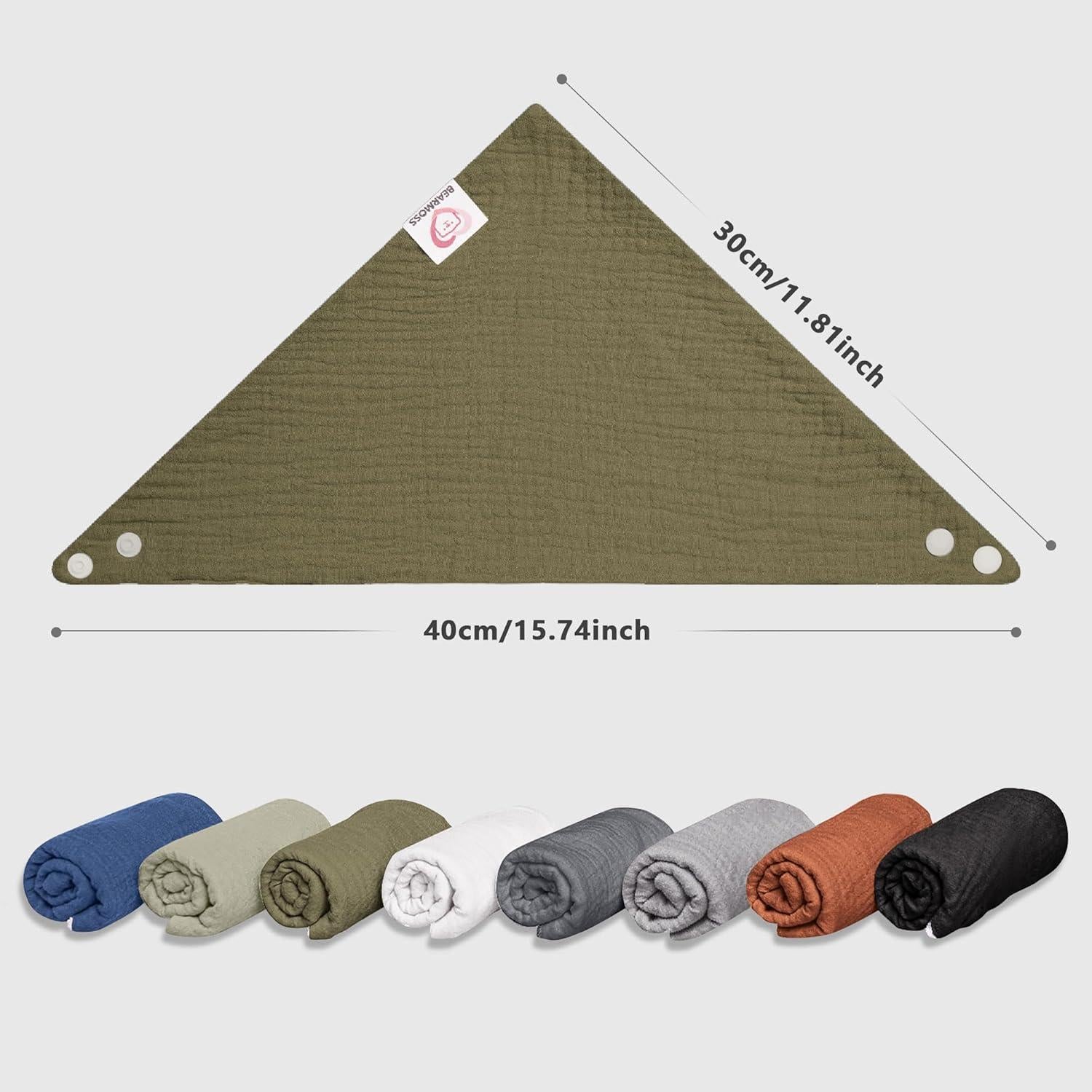 Baberos de Muselina Bearmoss 8 Pack Ajustables 100% Algodón