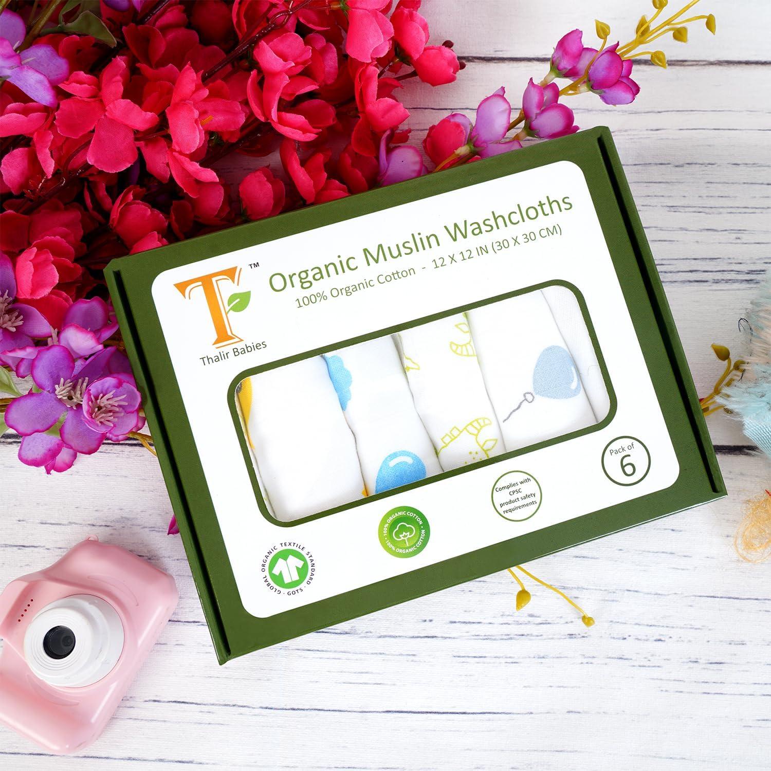 Pañuelos de Algodón Muselina Orgánica Thalir - 6 Unidades