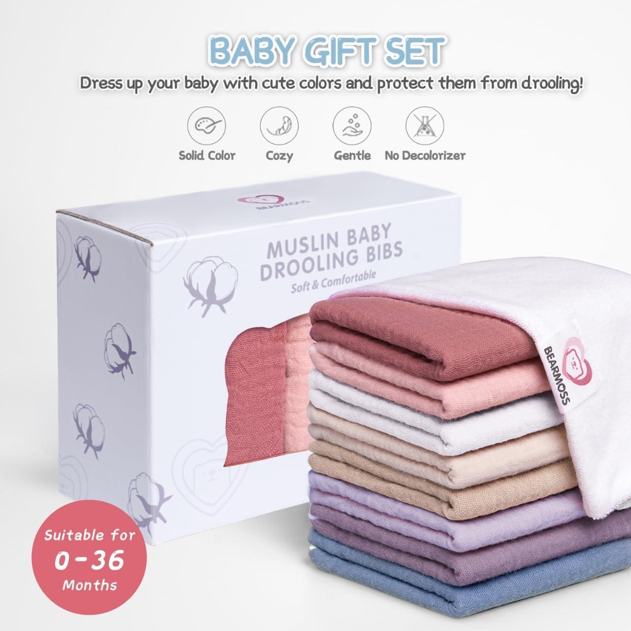 Baberos de Muselina Bearmoss para Bebés - Paquete de 8, 100% Algodón