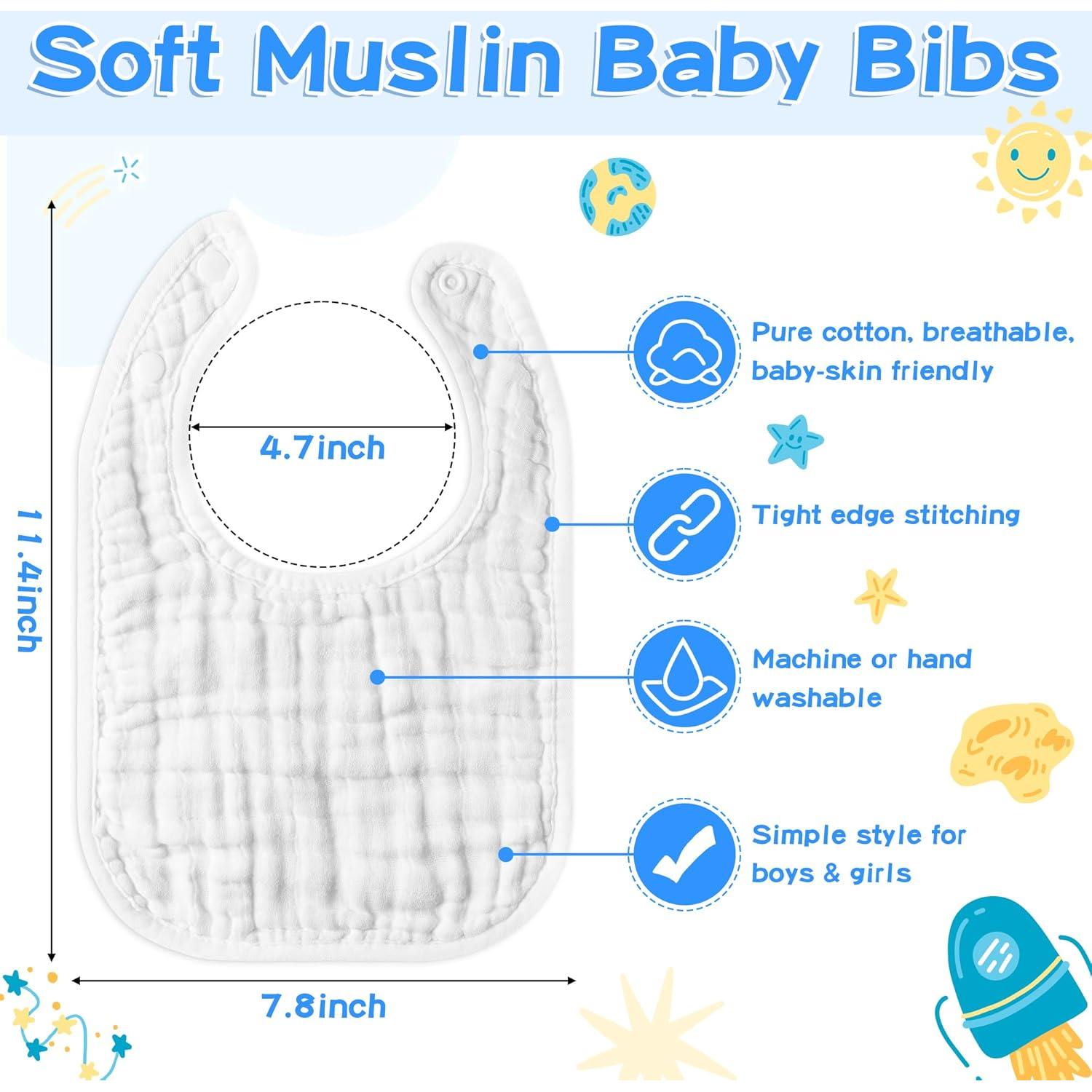 Baberos de Muselina para Bebés GROBRO7 - 8 Piezas Suaves y Absorbentes