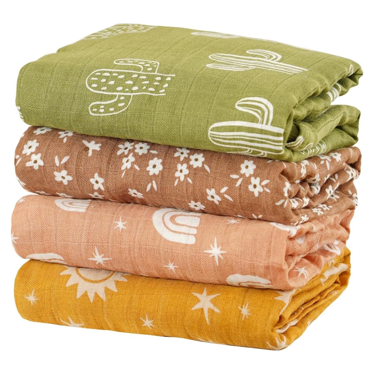 4 Mantitas de Muselina CoolaPeach 120x110cm Cactus Bebé