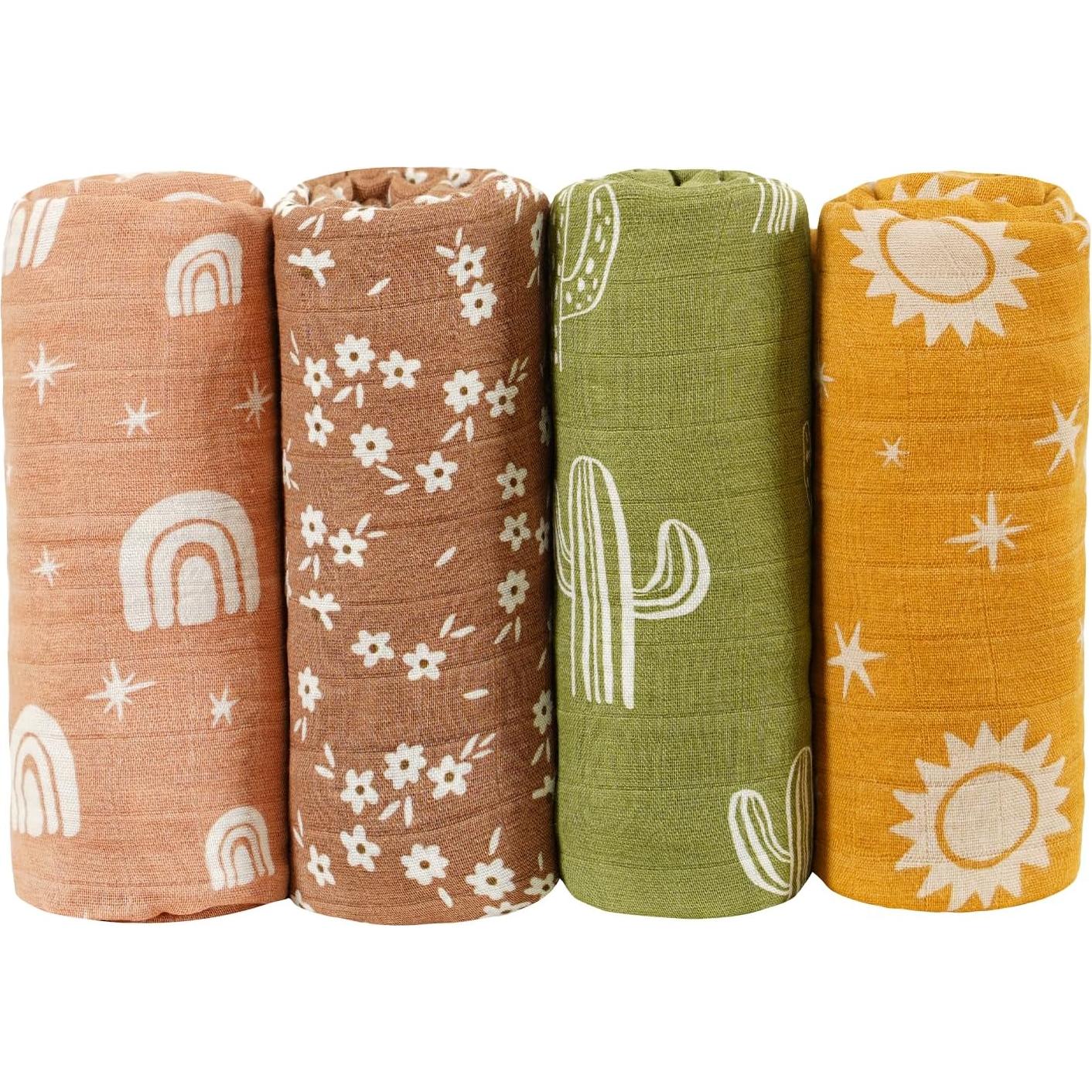 4 Mantitas de Muselina CoolaPeach 120x110cm Cactus Bebé