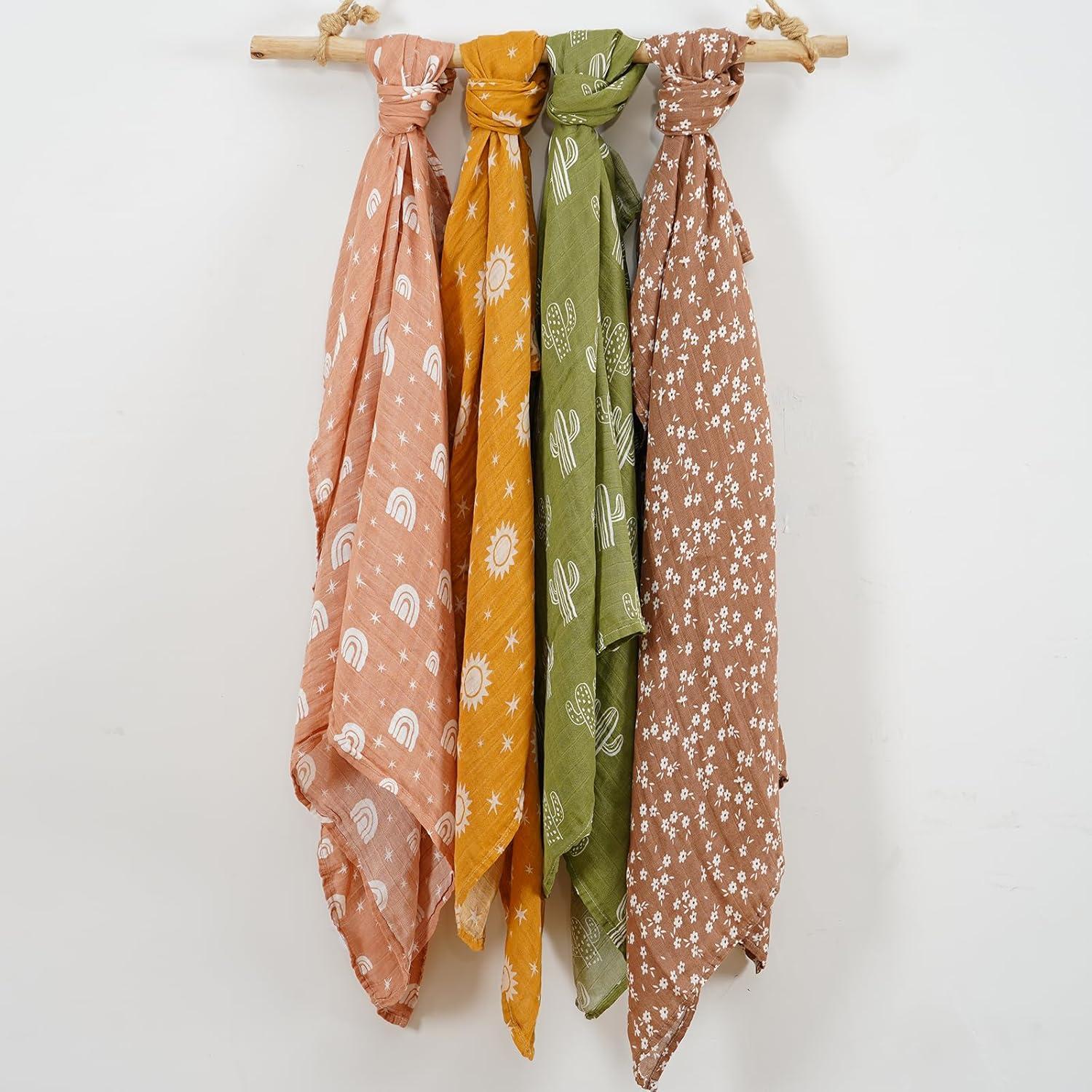 4 Mantitas de Muselina CoolaPeach 120x110cm Cactus Bebé