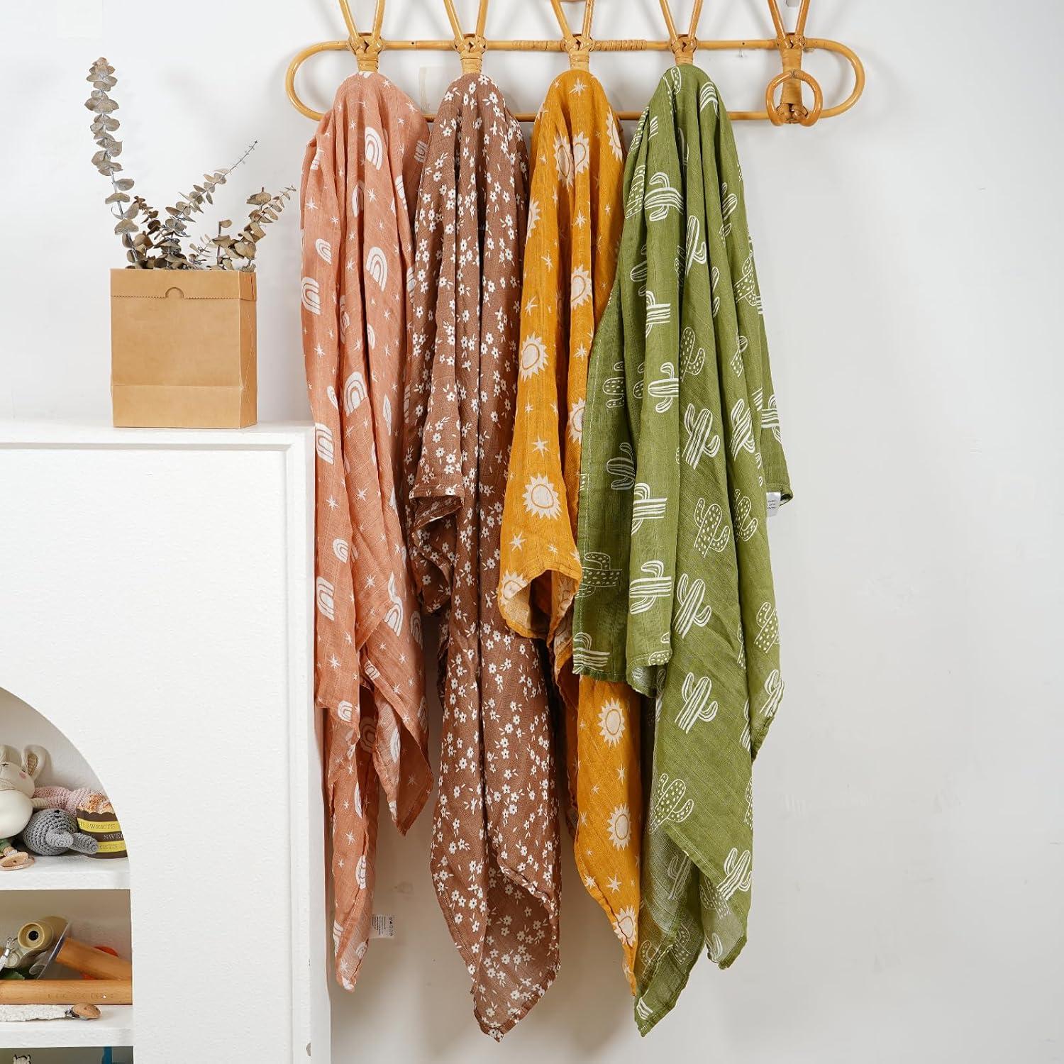 4 Mantitas de Muselina CoolaPeach 120x110cm Cactus Bebé