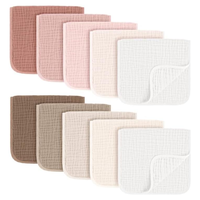 Paquete de 10 Paños de Muselina MairMore 100% Algodón Rosa