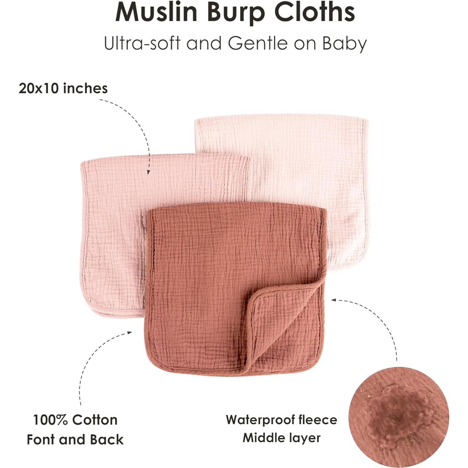 Paquete de 10 Paños de Muselina MairMore 100% Algodón Rosa