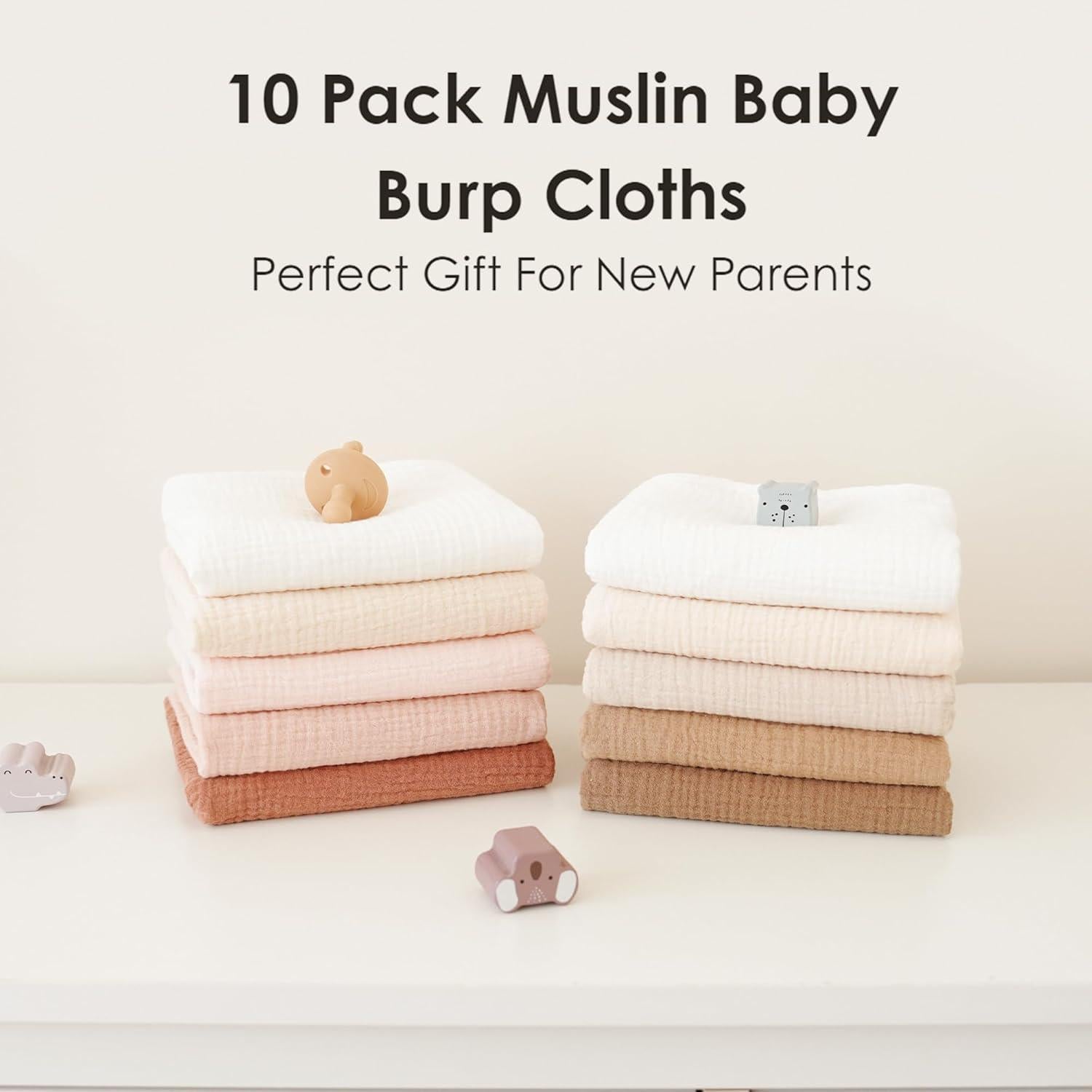 Paquete de 10 Paños de Muselina MairMore 100% Algodón Rosa