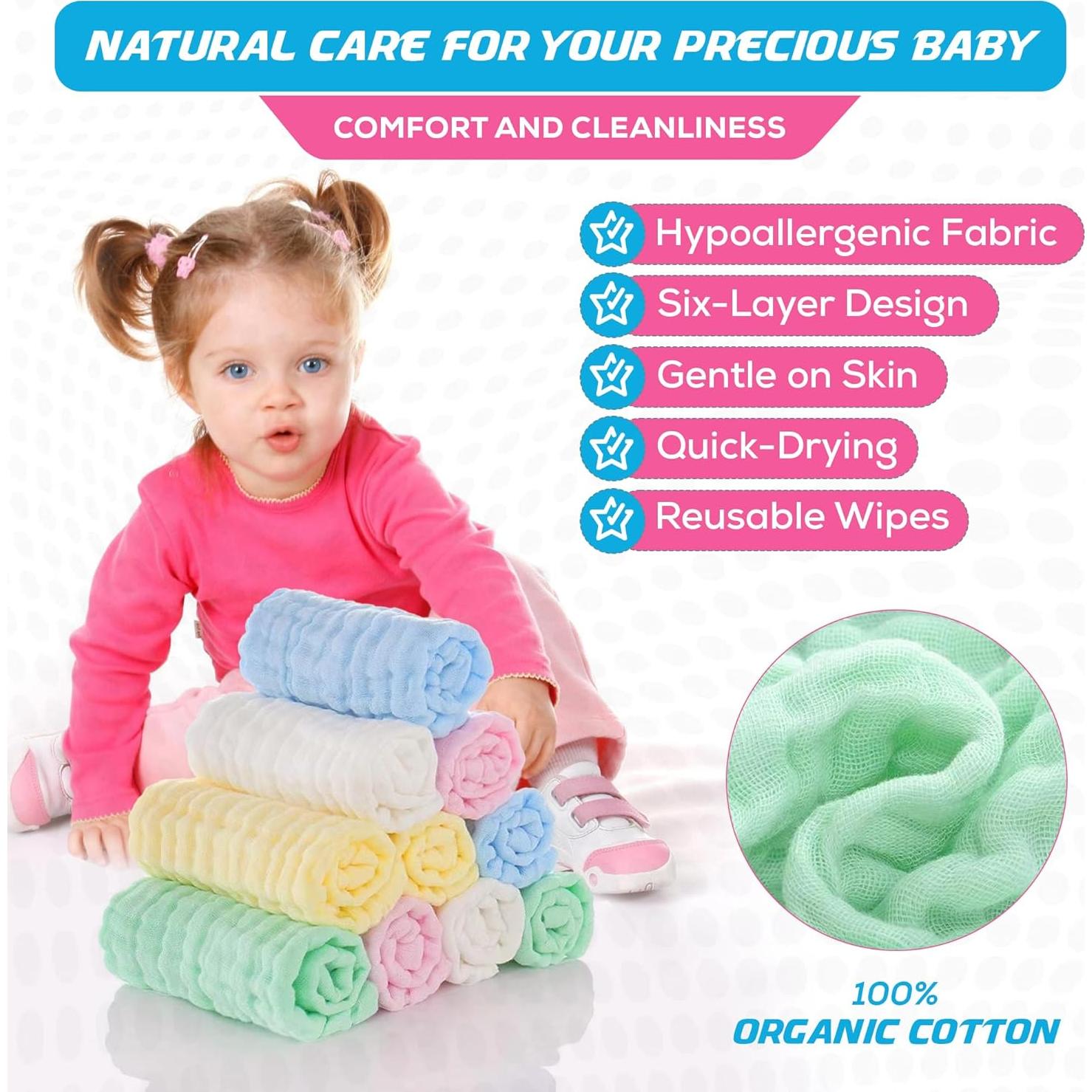 Paquete de 10 Paños de Muselina Dream Picks 30x30 cm Algodón