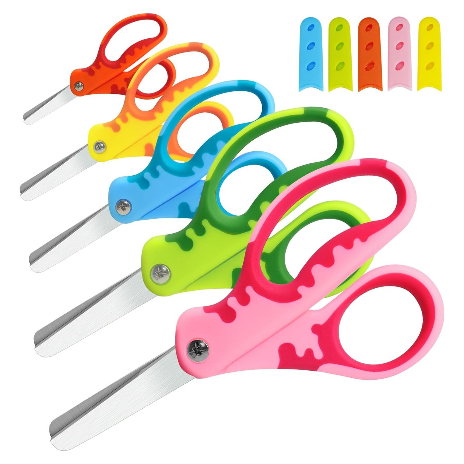 Tijeras para Niños Oiijiok con Funda Punta Roma - Paquete de 5