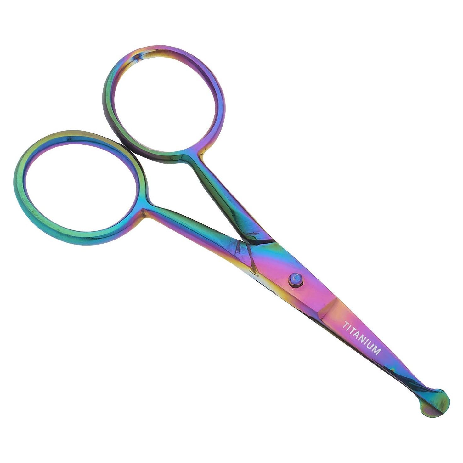 SurgicalOnline Multi-Colored Titanium Galaxy Rainbow Safety Scissor - Stainless Steel Multi Scissors For Nose, Mustache, Eyebrow, Small Grooming Scissors, Travel Size
