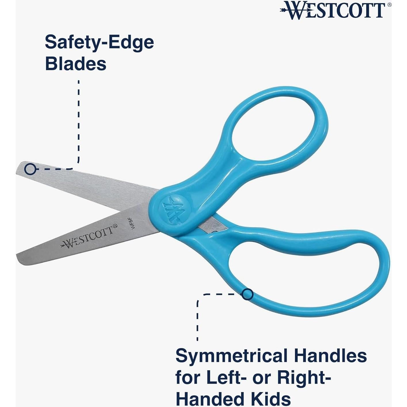 Tijeras Westcott 15968 para Niños, Punta Roma 12.7 cm Azul Neón