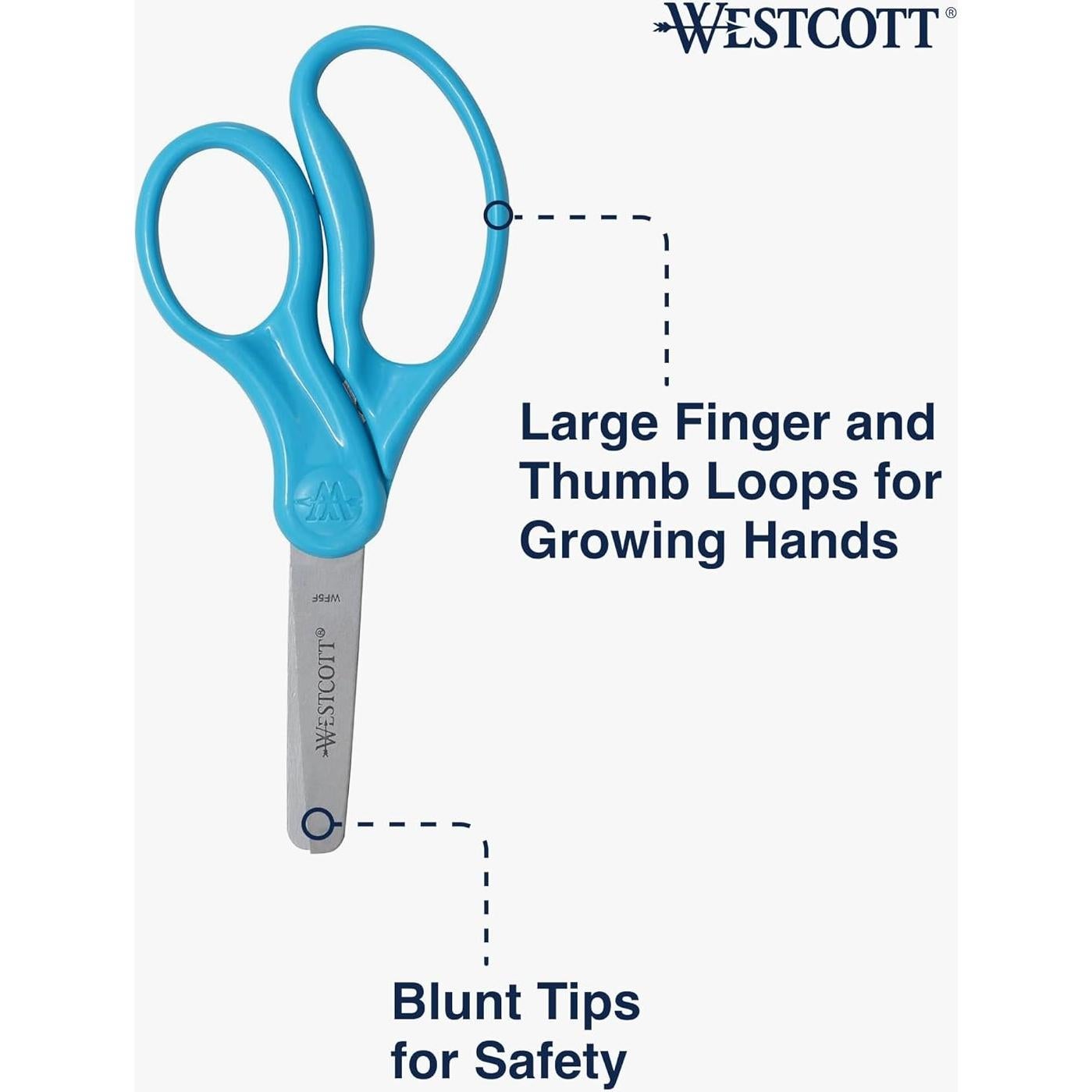 Tijeras Westcott 15968 para Niños, Punta Roma 12.7 cm Azul Neón