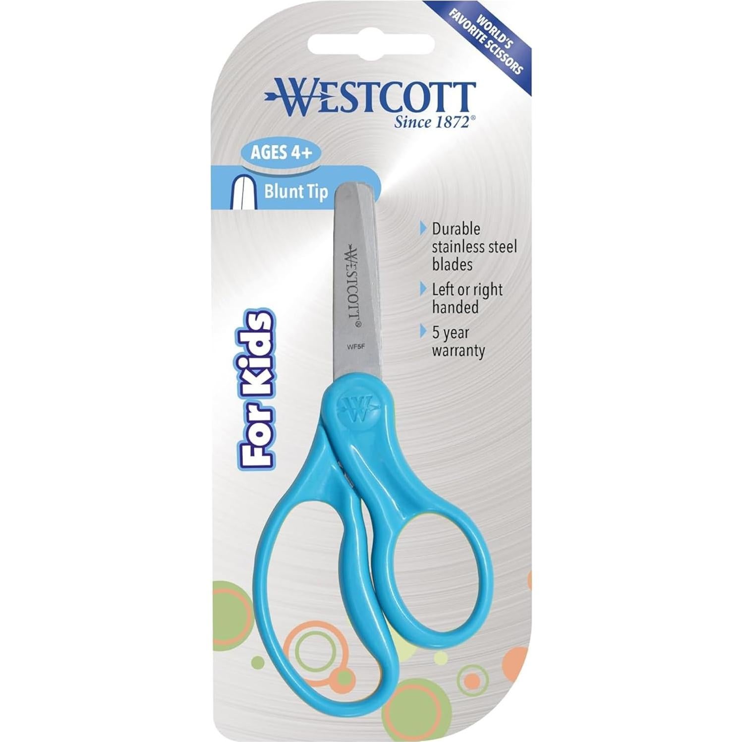 Tijeras Westcott 15968 para Niños, Punta Roma 12.7 cm Azul Neón