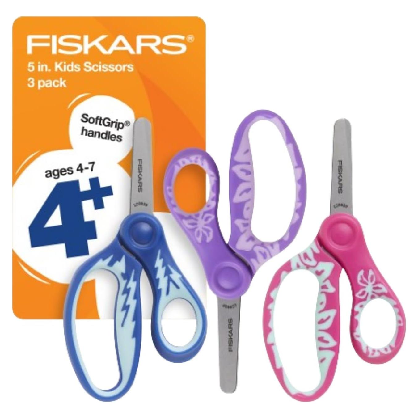 Tijeras Fiskars SoftGrip 5" Punta Roma para Niños 4-7 Años