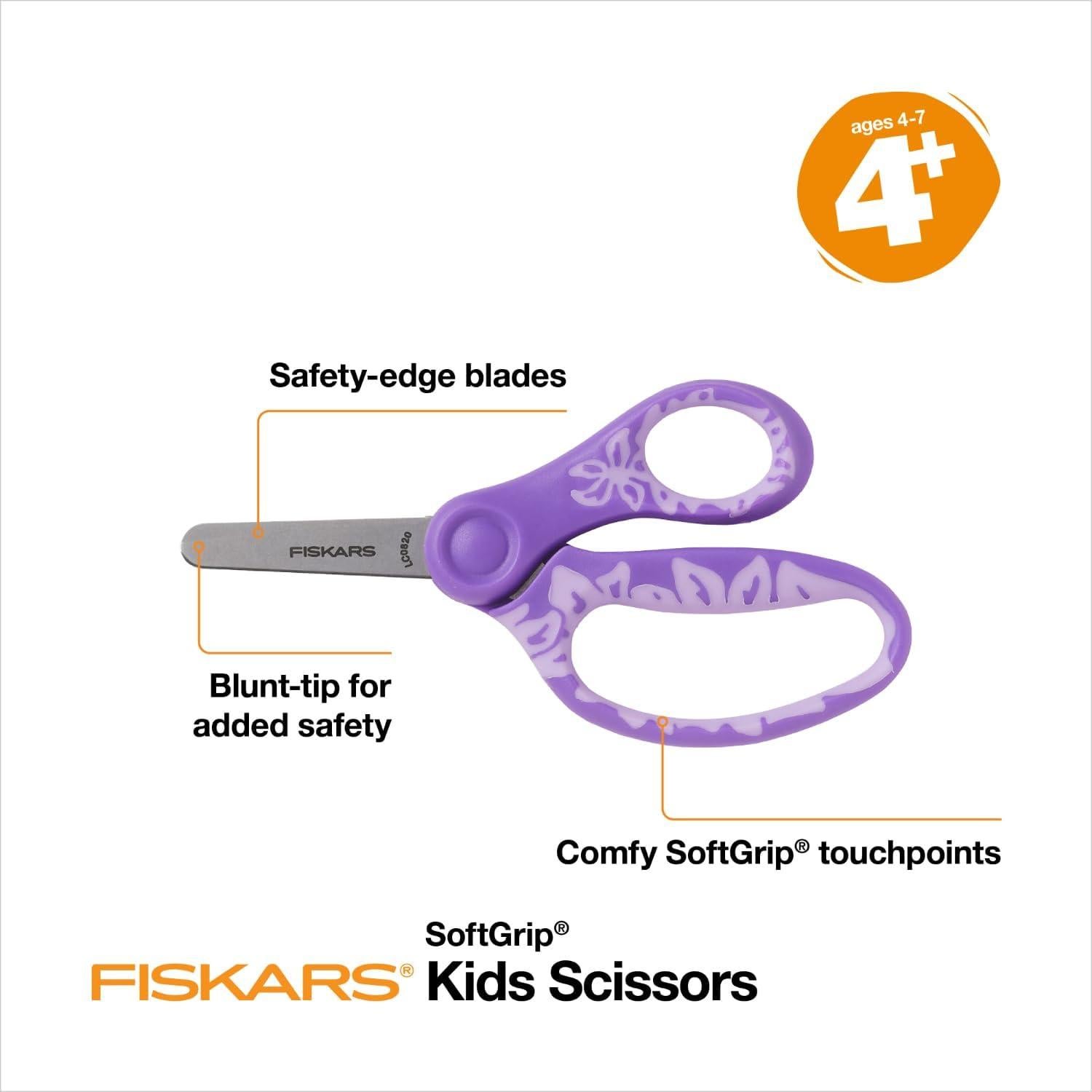 Tijeras Fiskars SoftGrip 5" Punta Roma para Niños 4-7 Años