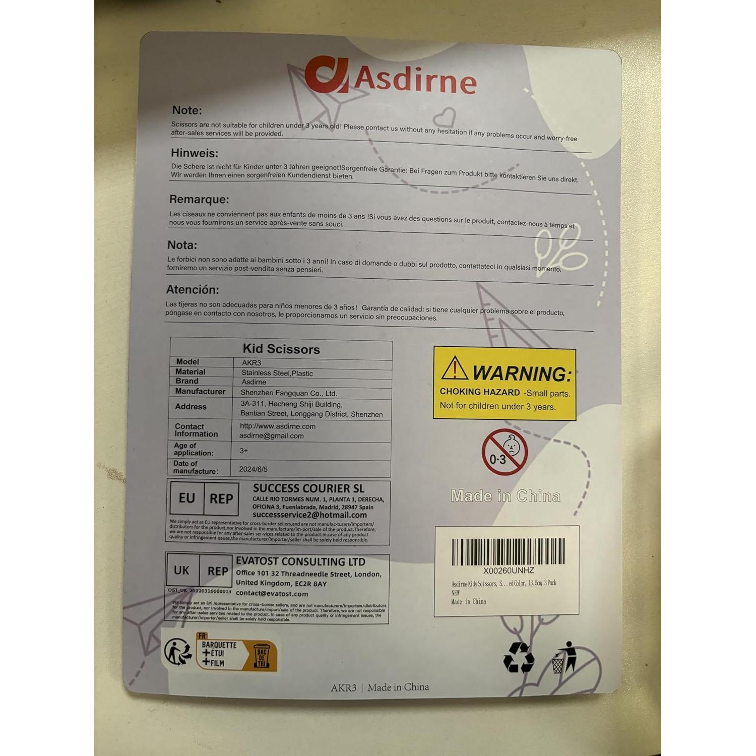 Tijeras de Seguridad para Niños Asdirne 13.5cm 3 Piezas