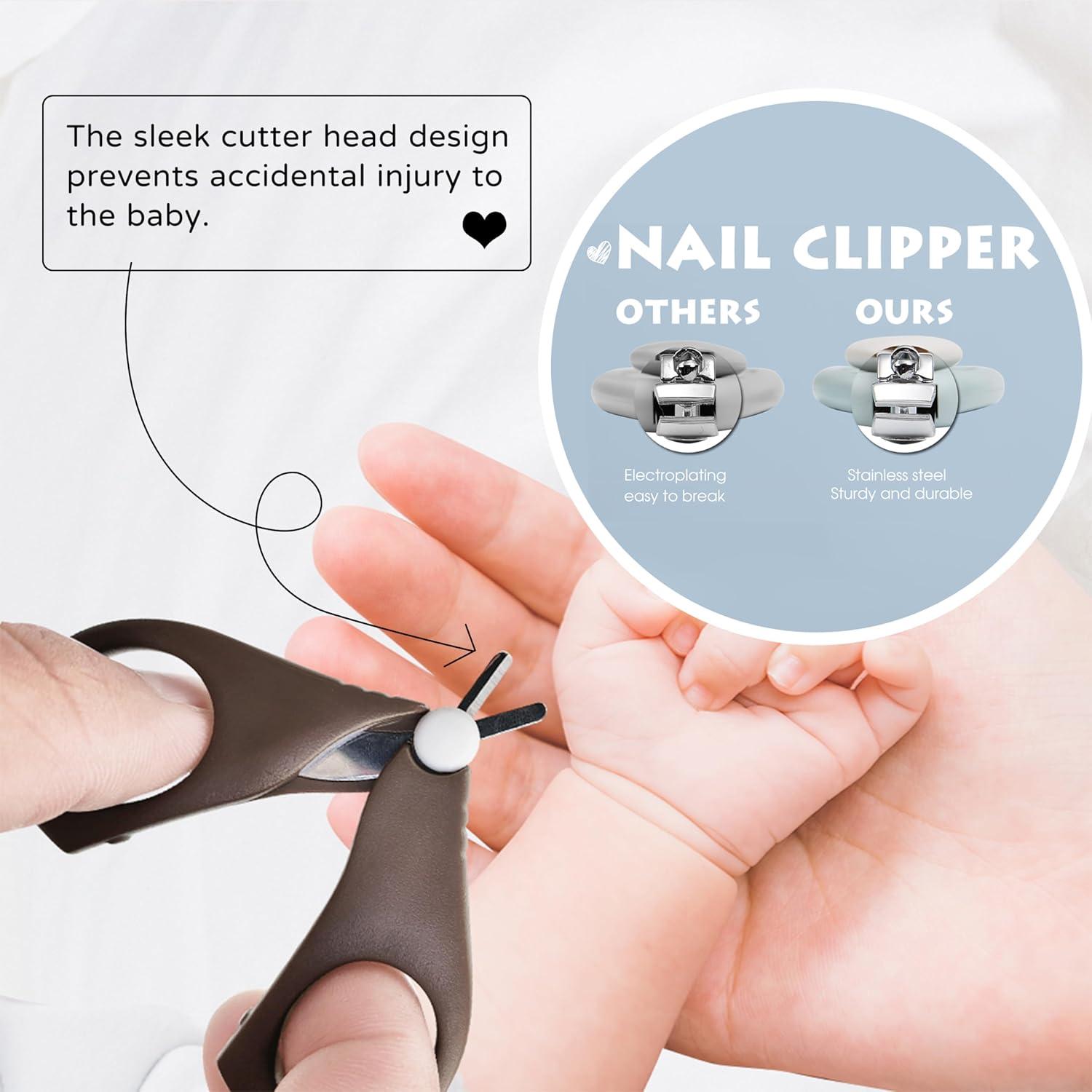 Juego de cortauñas para bebés 6 piezas con estuche marrón claro