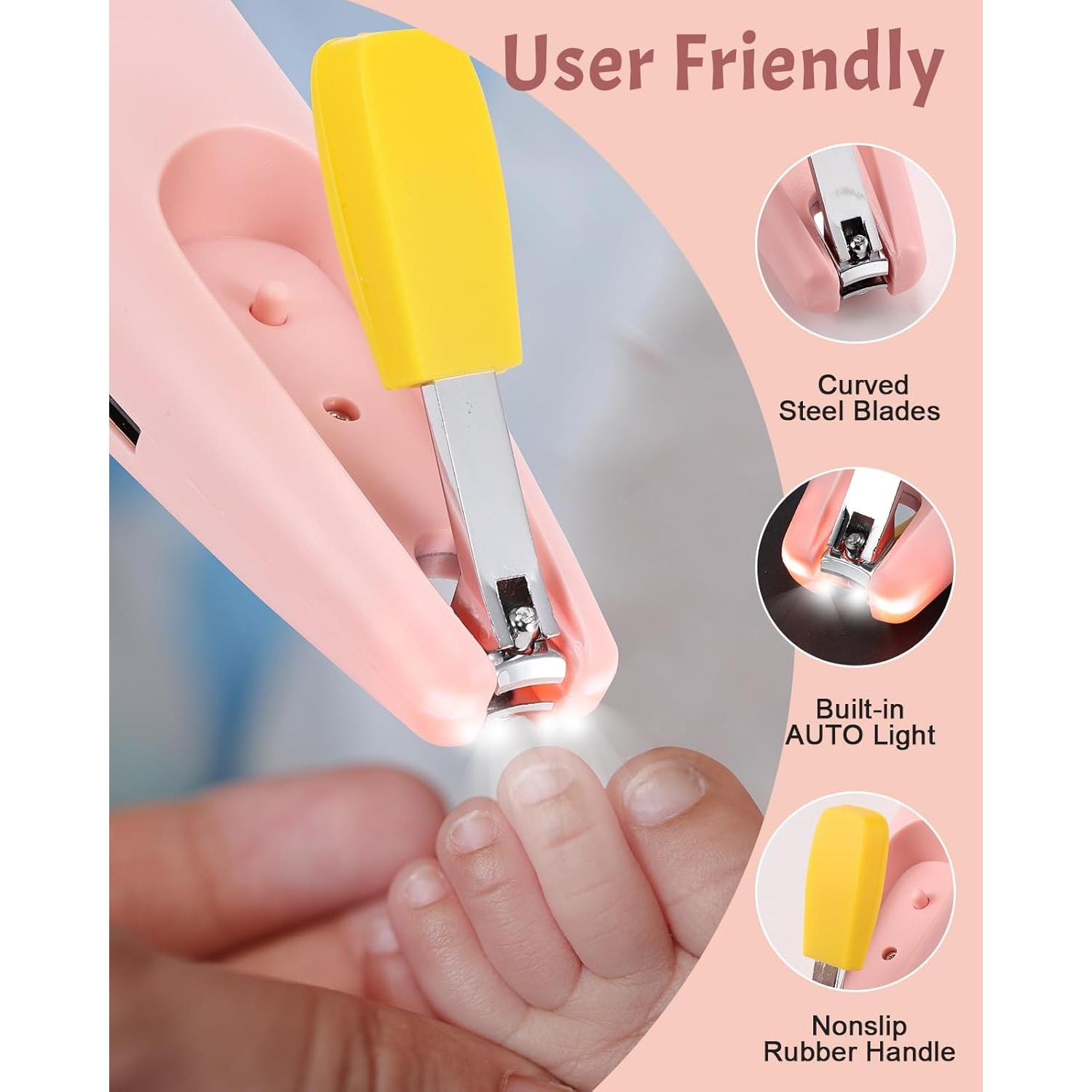 Cortador de Uñas Eléctrico Lictin 2 en 1 Rosa con Luz