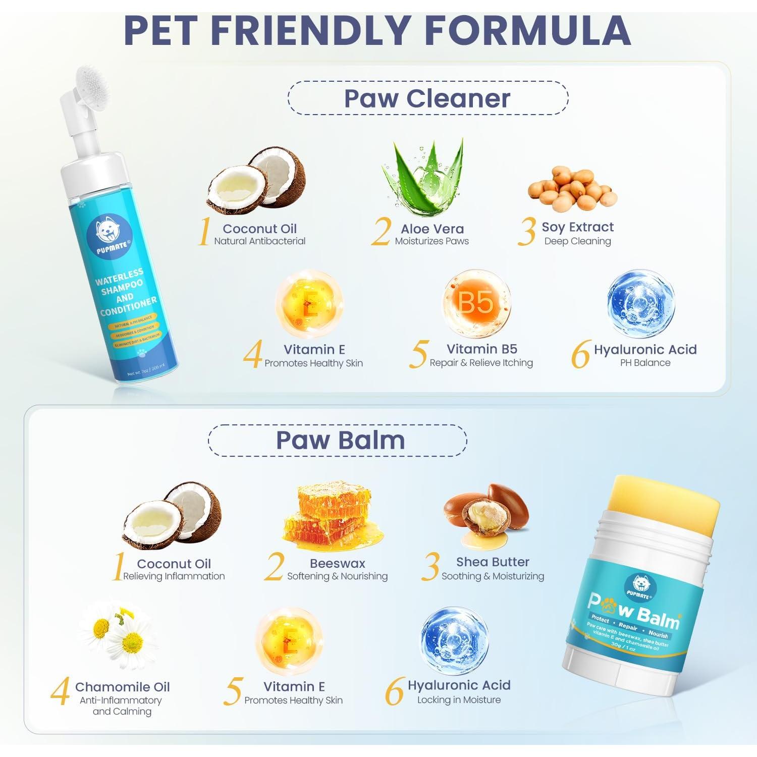 Kit de Cuidado de Patas PUPMATE 6 en 1 - Limpiador y Balsamo