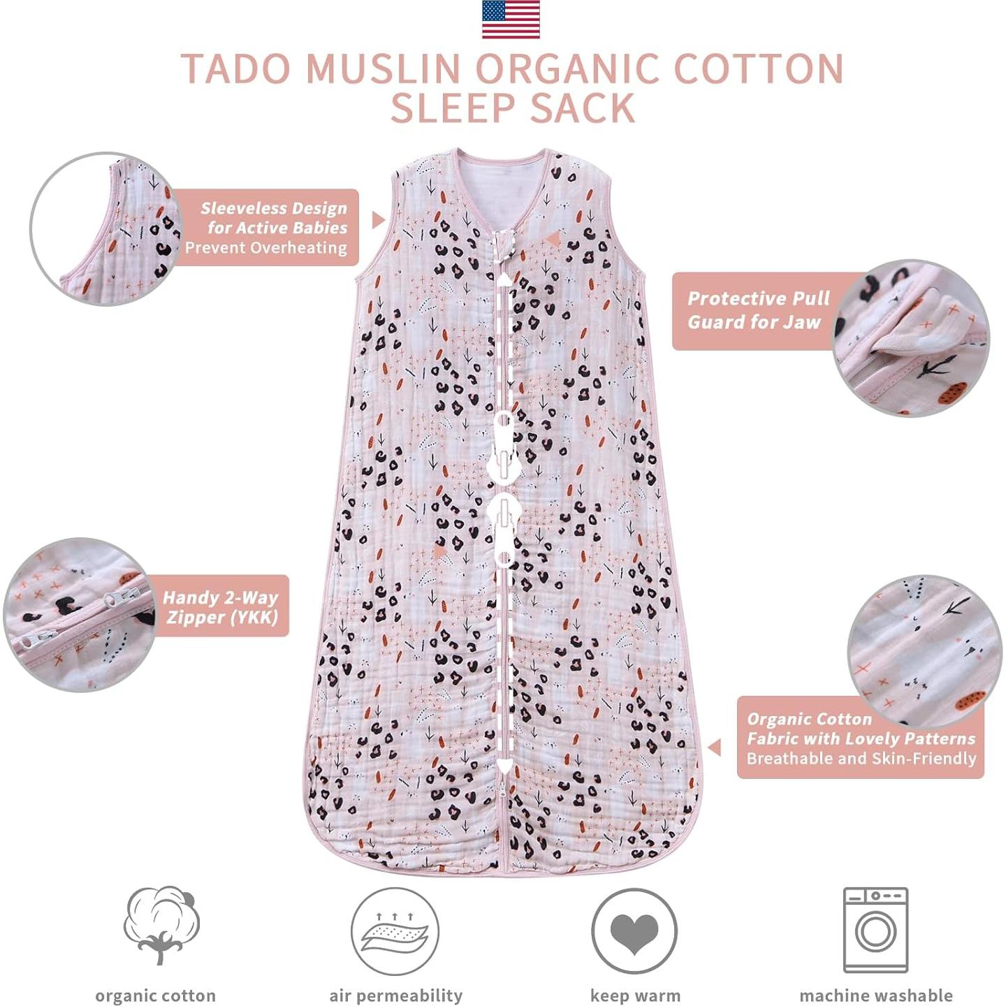 Saco de Sueño Bebé 6-12 Meses TADO MUSLIN Algodón Orgánico 0.5 TOG