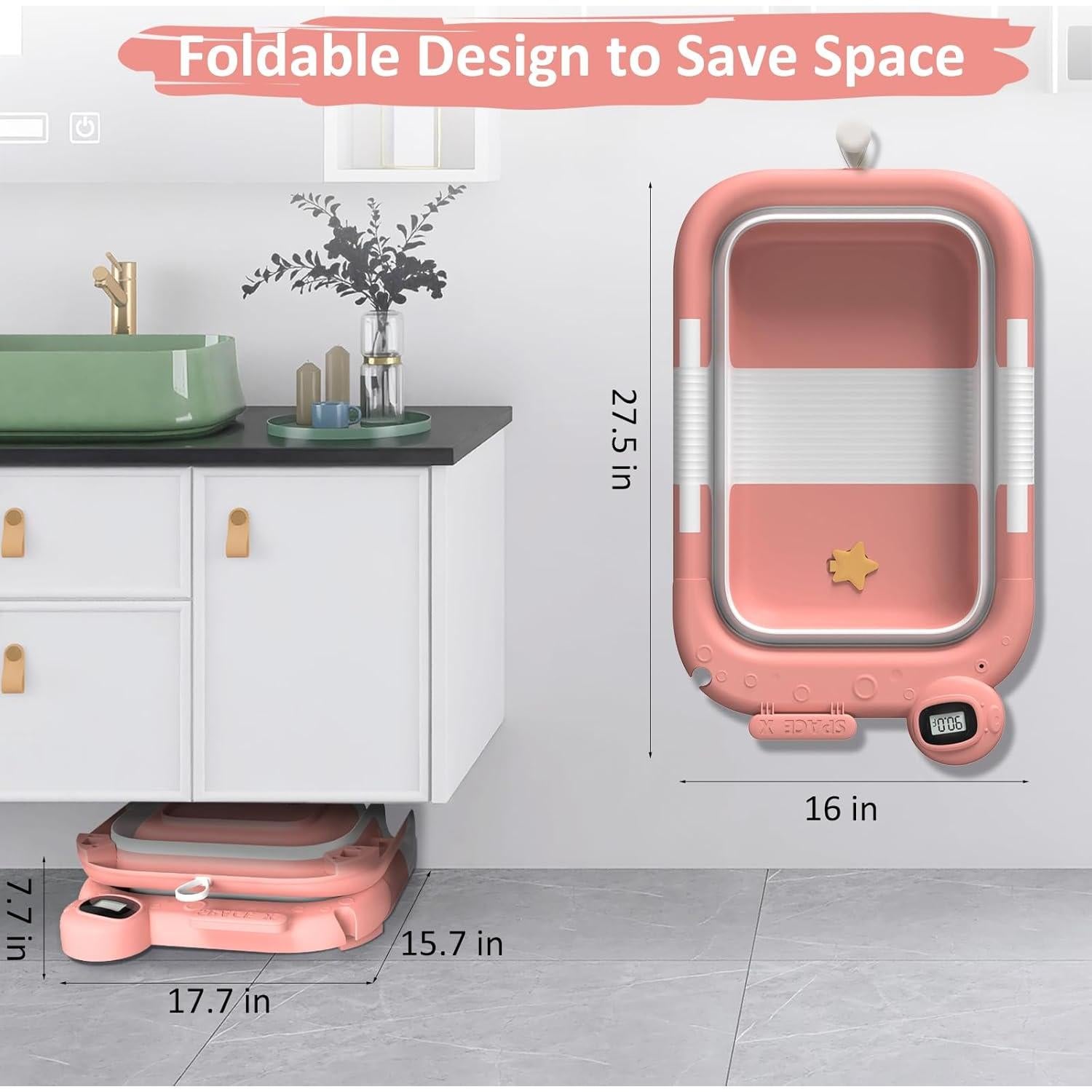 Bañera Plegable para Bebés Reeple con Cojín y Sensor de Temperatura