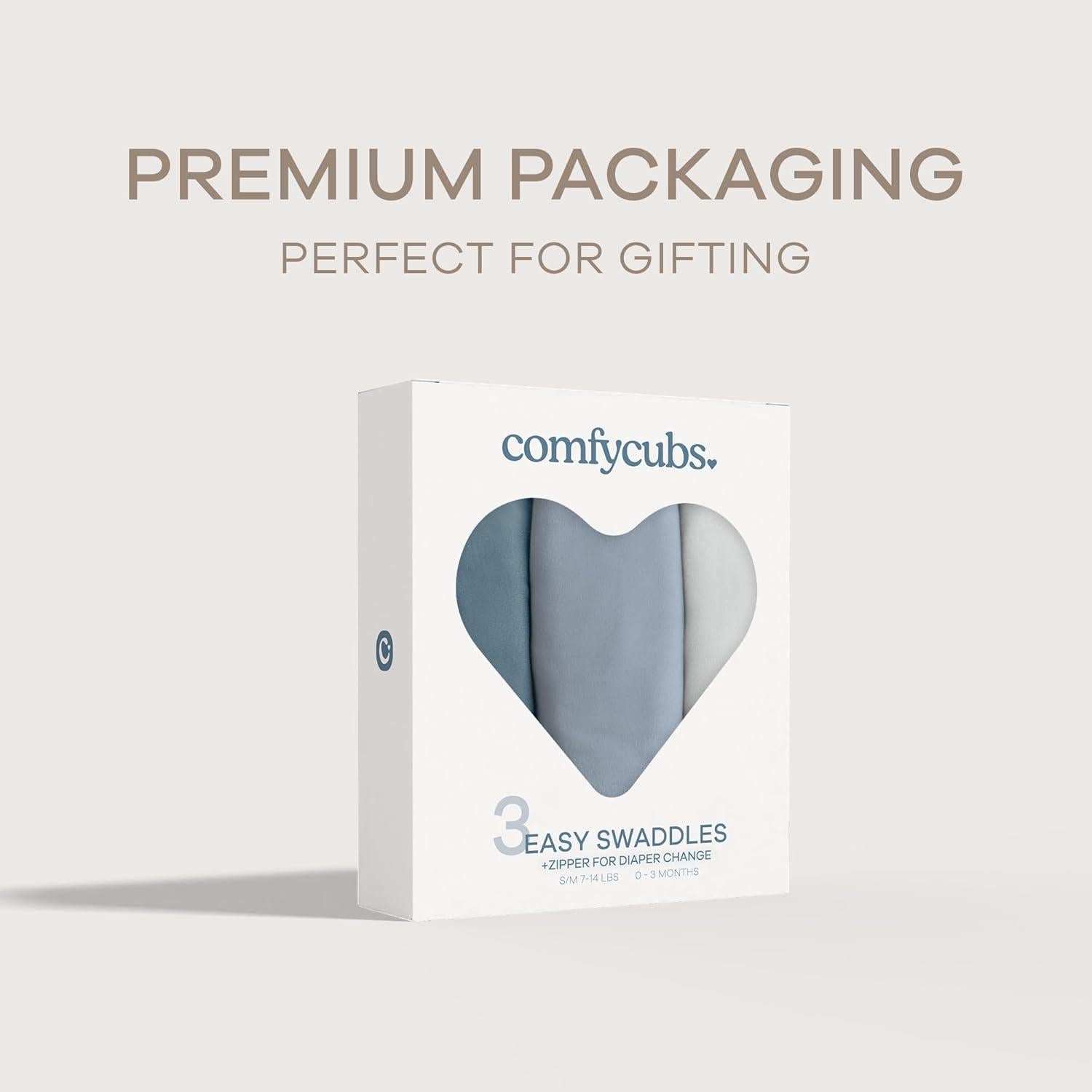 Manta de Envoltura Comfy Cubs 100% Algodón Paquete de 3 Bebés 0-3 Meses