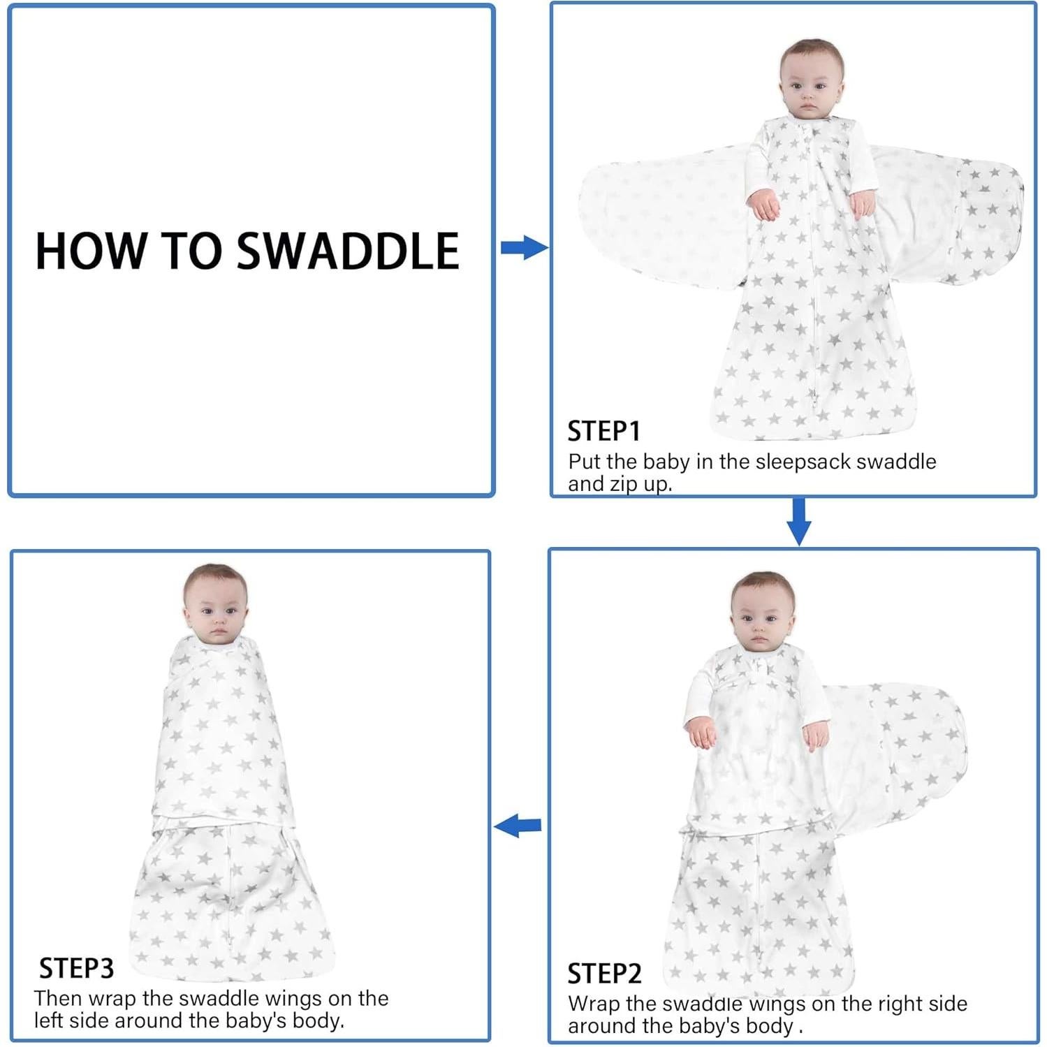 Saco de Sueño Swaddle QIAN QUE 100% Algodón 3-6 Meses
