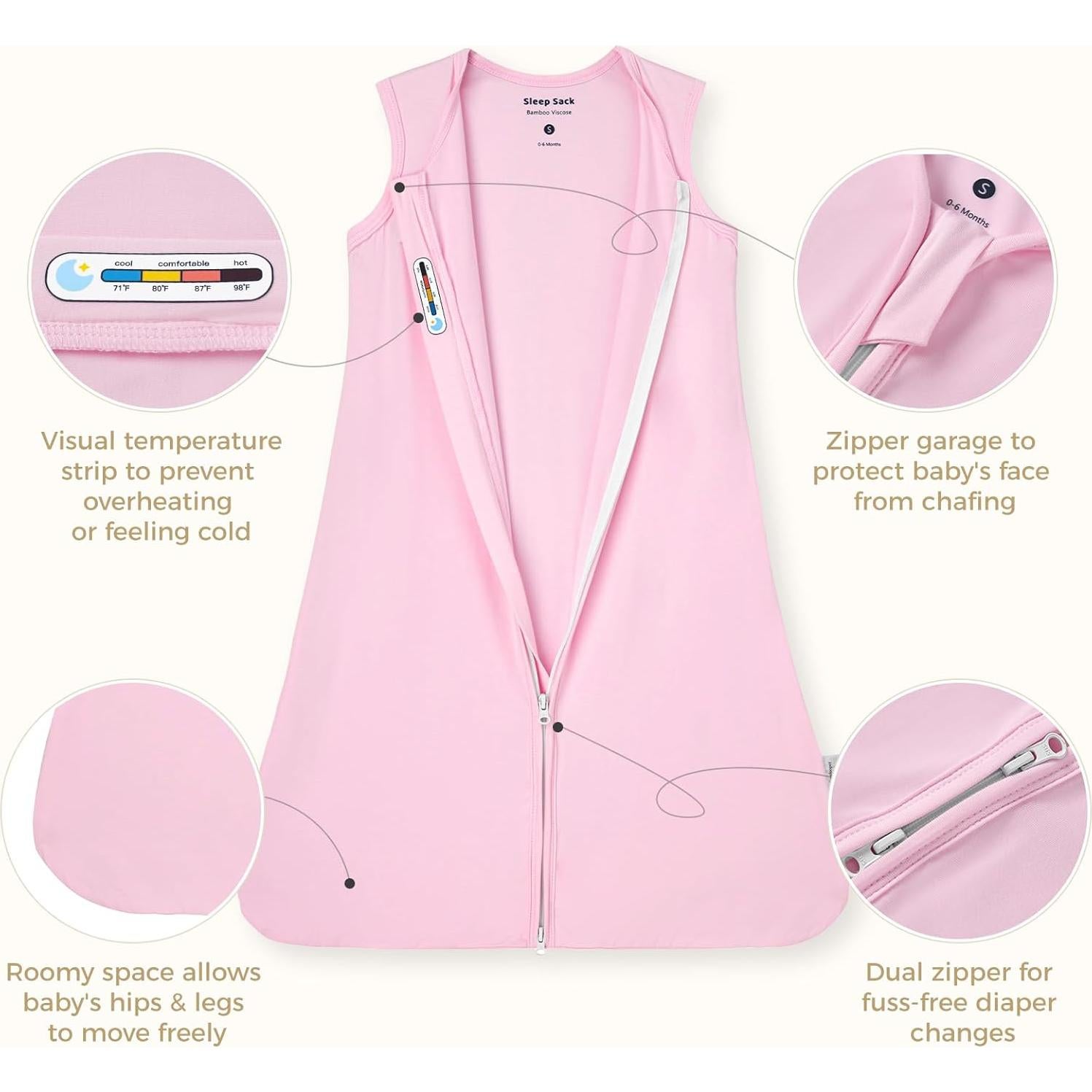 Saco de Sueño Freelooper Rosa 0.5 Tog para Bebés 0-6 Meses