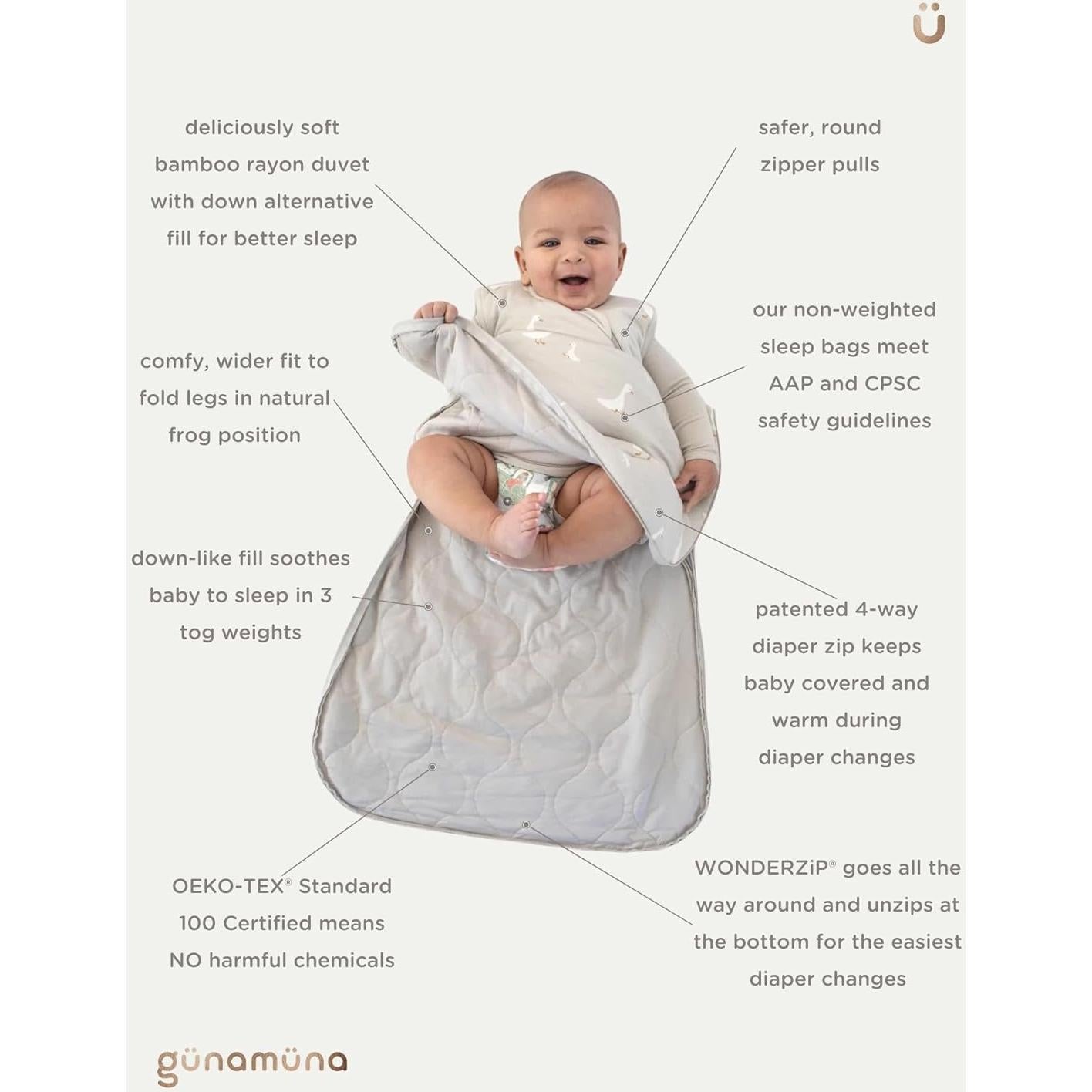 Saco de Sueño GUNAMUNA Bebé Unisex 18-24 Meses Magnolia 2.6 TOG