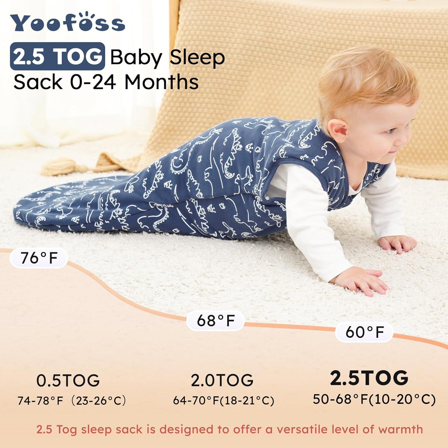 Yoofoss Baby Sleep Sack 6-12 Months, TOG 2.5 Baby Wearable Blanket with 2-Way Zipper, 100% Organic Cotton Fabric Winter Newborn Sleeping Sack, Warm Soft Comfy
