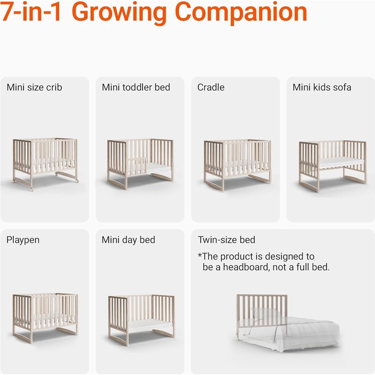 Cuna Mini Convertible MAMAZING 100% Madera Natural 4 Alturas