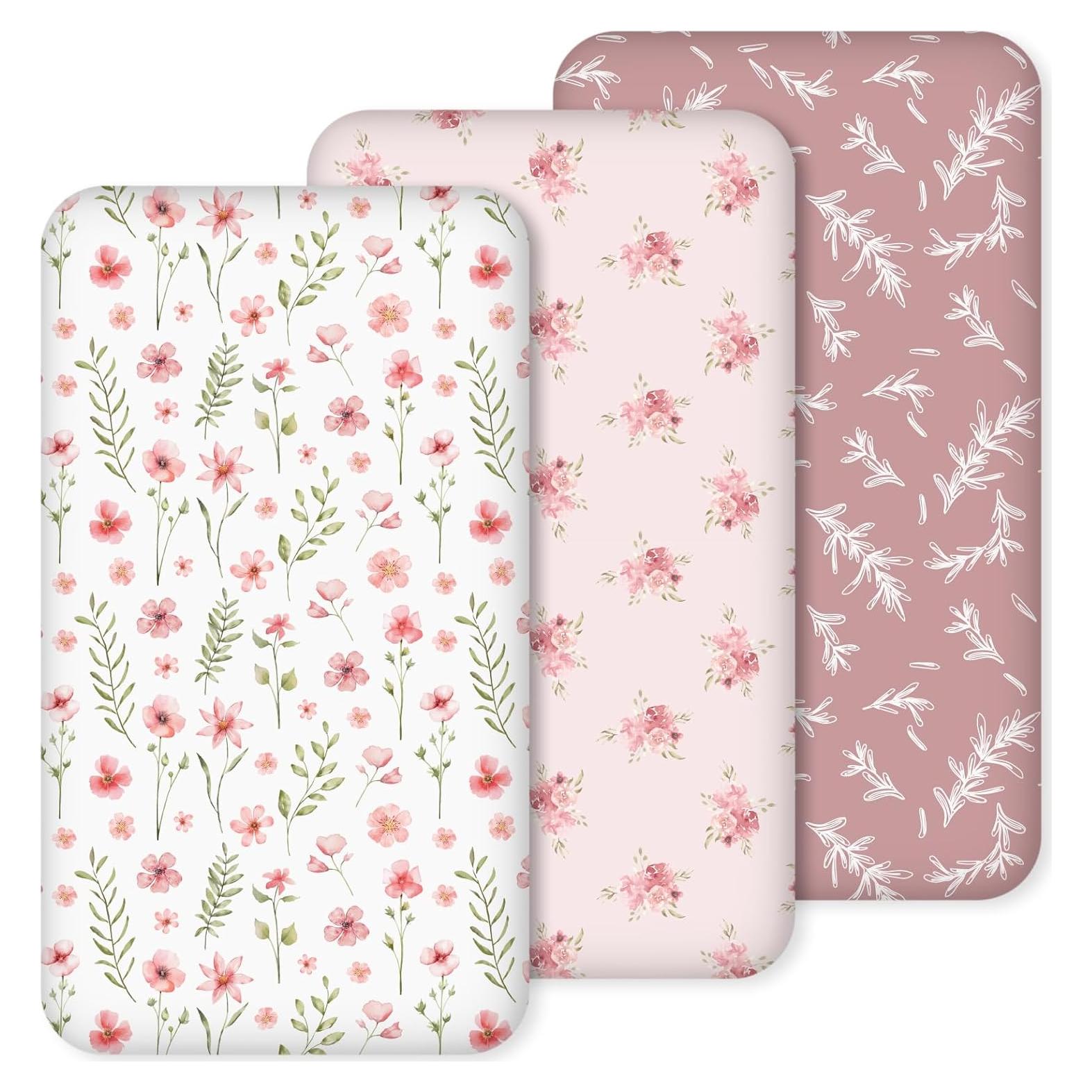 Sábanas Ajustadas para Cuna Civarua Kids Rosa Floral - Paquete de 3