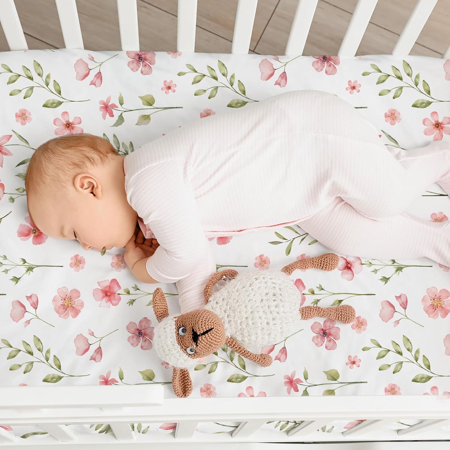 Sábanas Ajustadas para Cuna Civarua Kids Rosa Floral - Paquete de 3