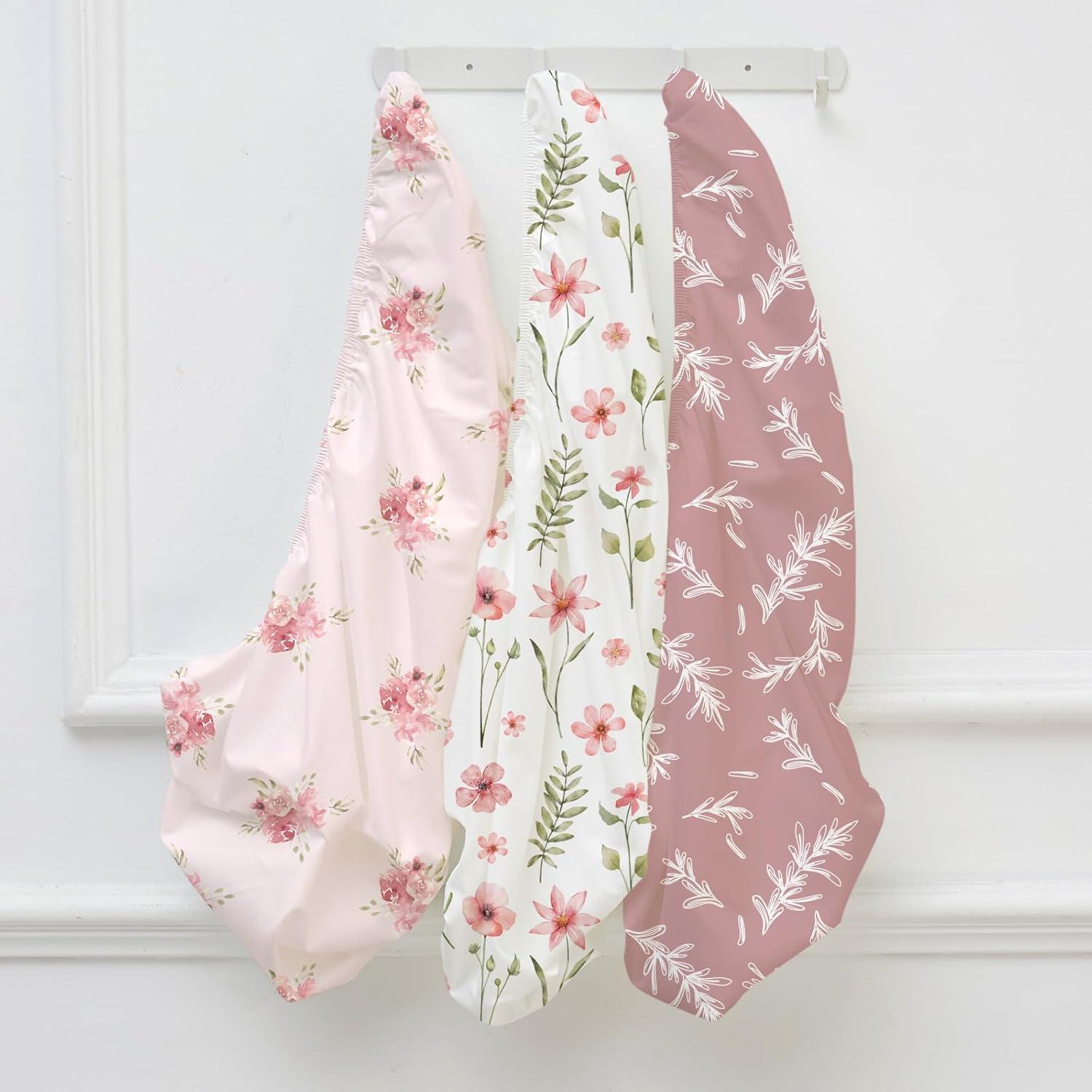 Sábanas Ajustadas para Cuna Civarua Kids Rosa Floral - Paquete de 3
