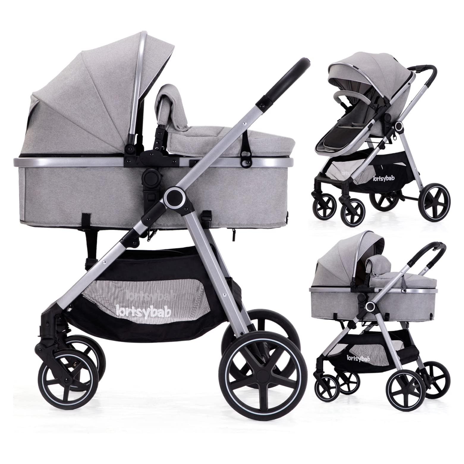 Carrito de bebé 2 en 1 LORTSYBAB Gris Plegable y Reversible