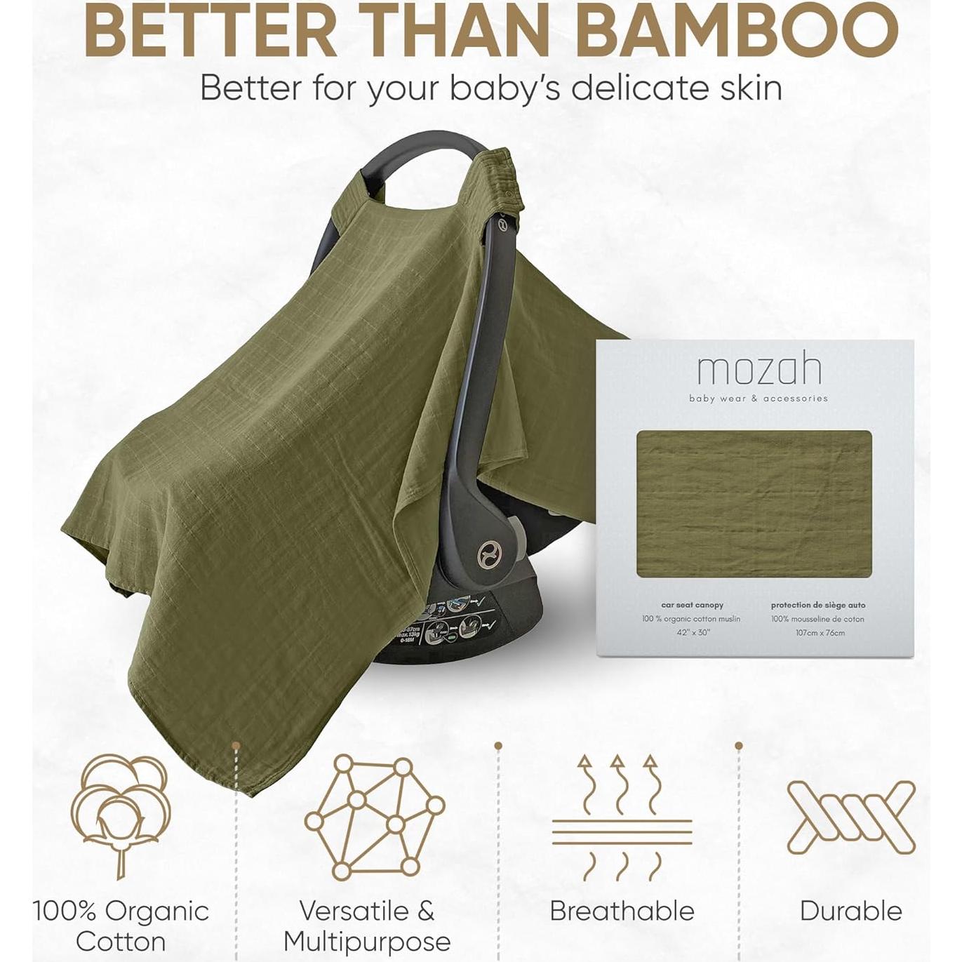 Funda para Asiento de Coche Bebé MOZAH - Algodón Orgánico Verde Oliva