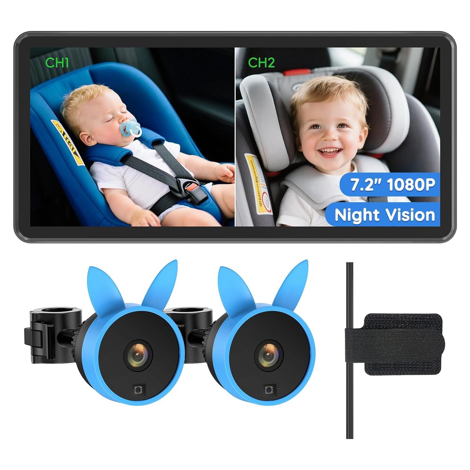 Cámara de Auto BV3PRO para Bebés 1080P HD Dual 18.29 cm