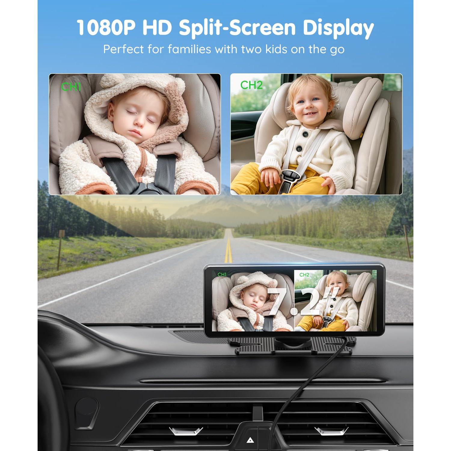 Cámara de Auto BV3PRO para Bebés 1080P HD Dual 18.29 cm