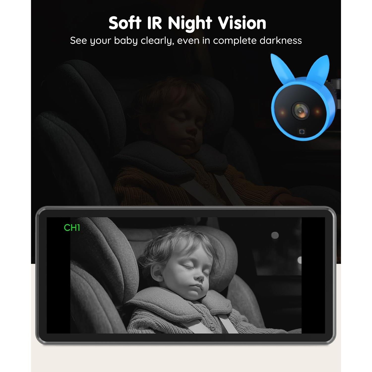 Cámara de Auto BV3PRO para Bebés 1080P HD Dual 18.29 cm