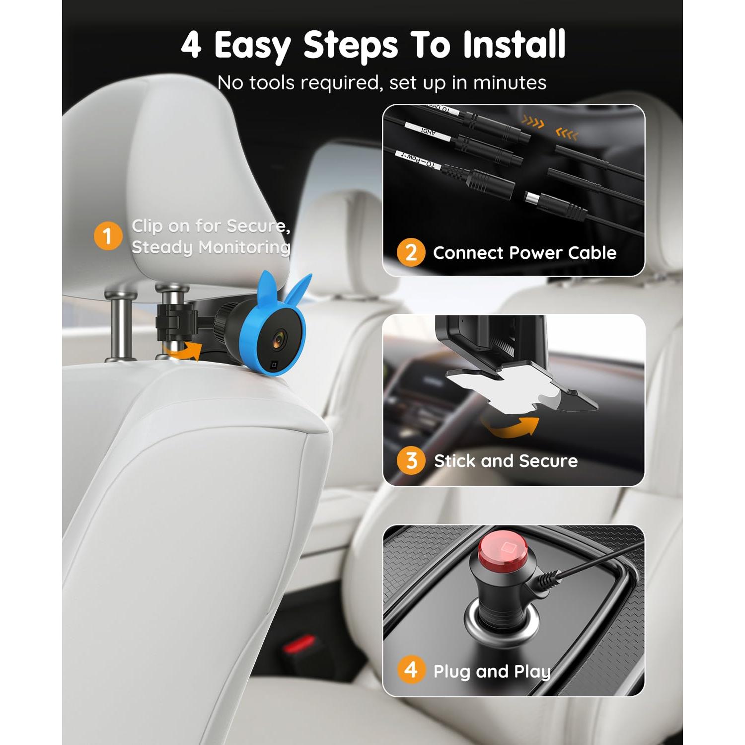 Cámara de Auto BV3PRO para Bebés 1080P HD Dual 18.29 cm