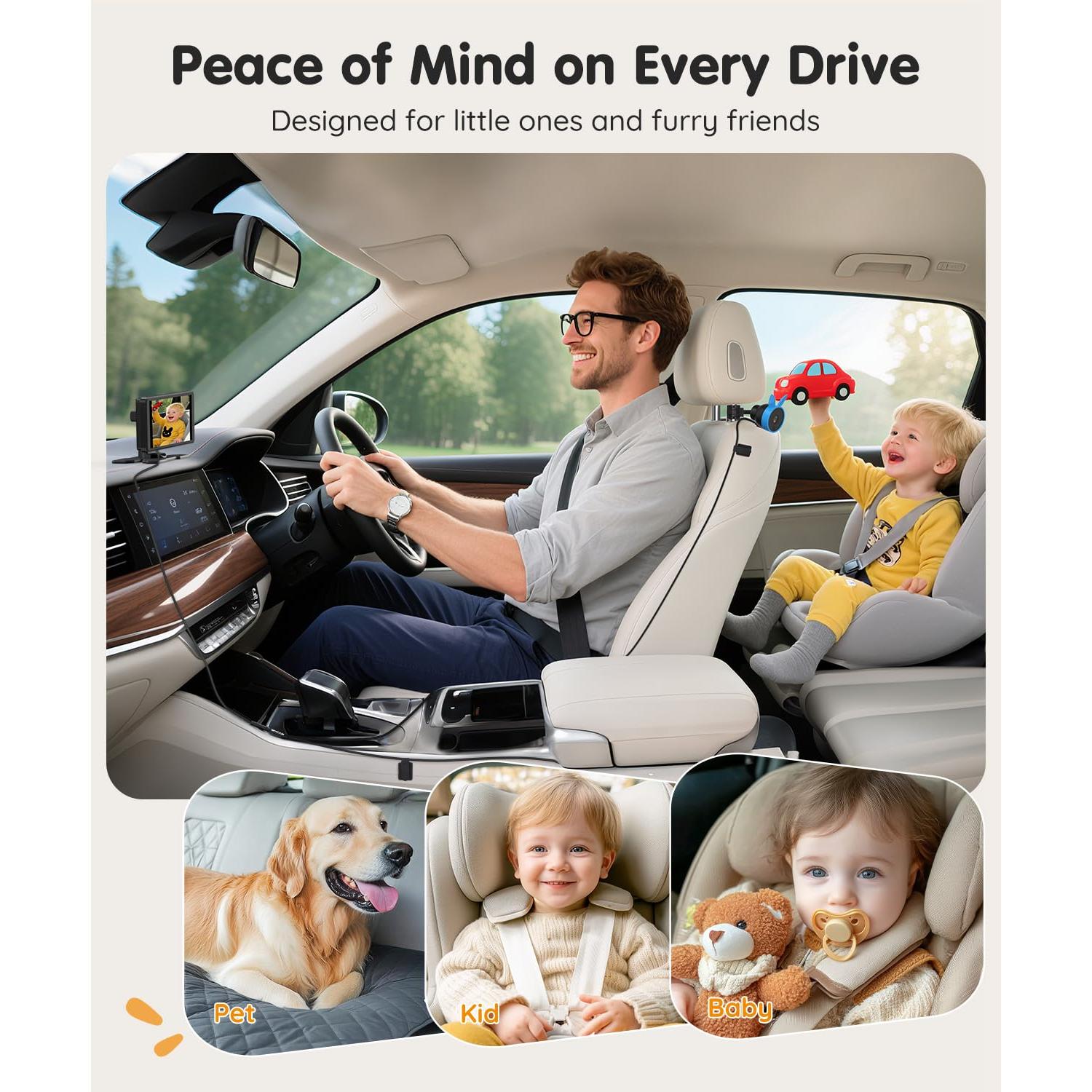 Cámara de Auto BV3PRO para Bebés 1080P HD Dual 18.29 cm