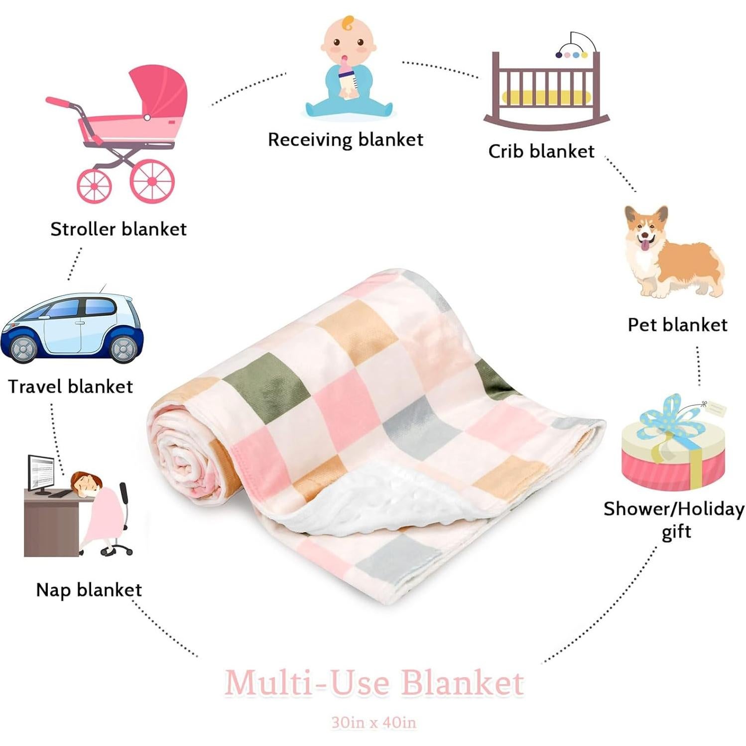 Manta DILIMI para Bebé 76.2x101.6 cm Suave Minky Cuadrícula