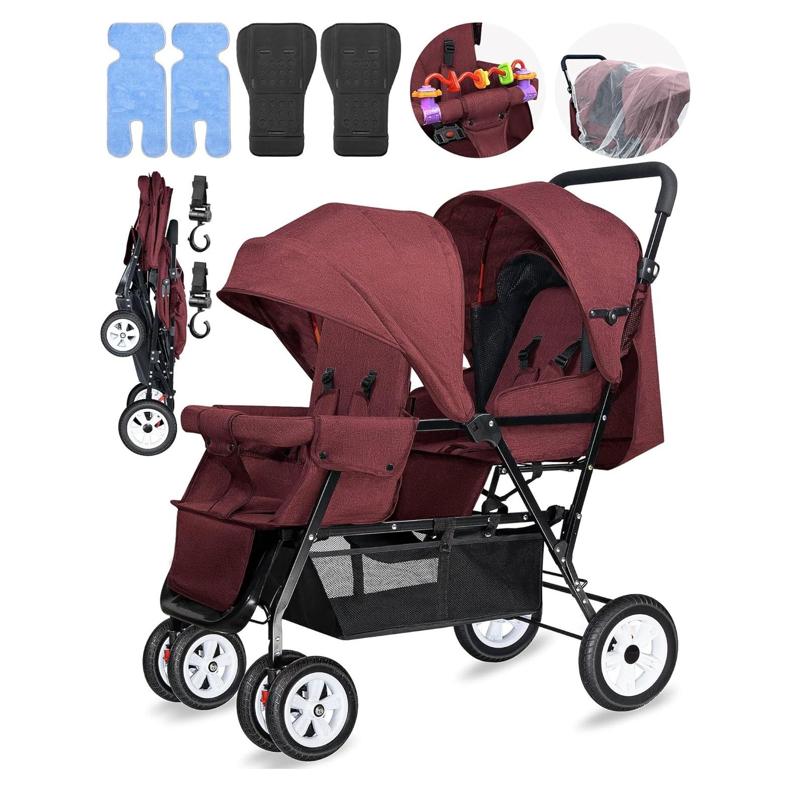 Carrito Doble Plegable OVERTANG Rojo para Bebé y Niño