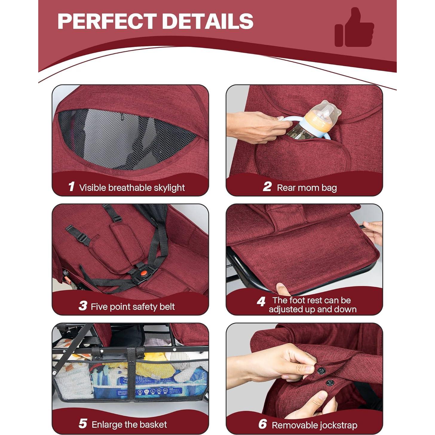 Carrito Doble Plegable OVERTANG Rojo para Bebé y Niño