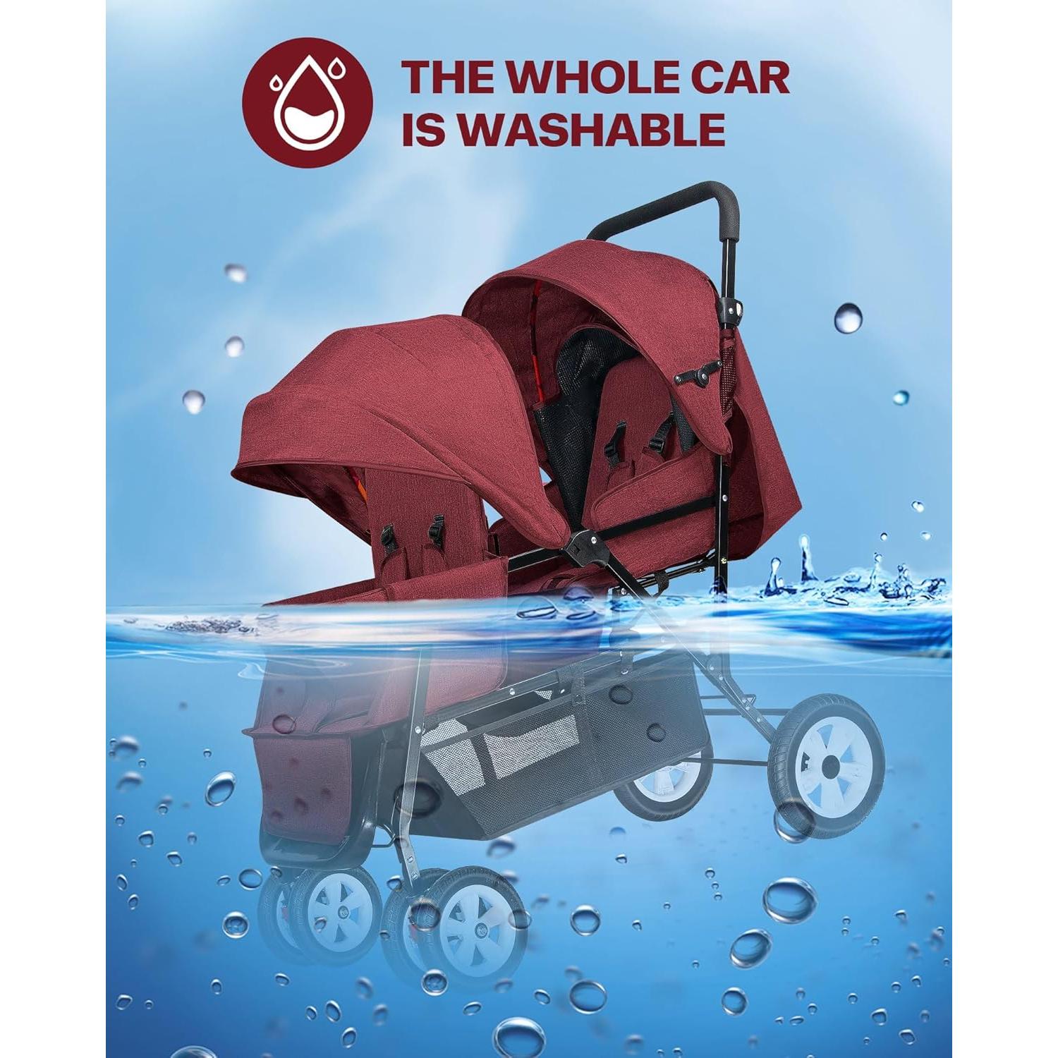 Carrito Doble Plegable OVERTANG Rojo para Bebé y Niño