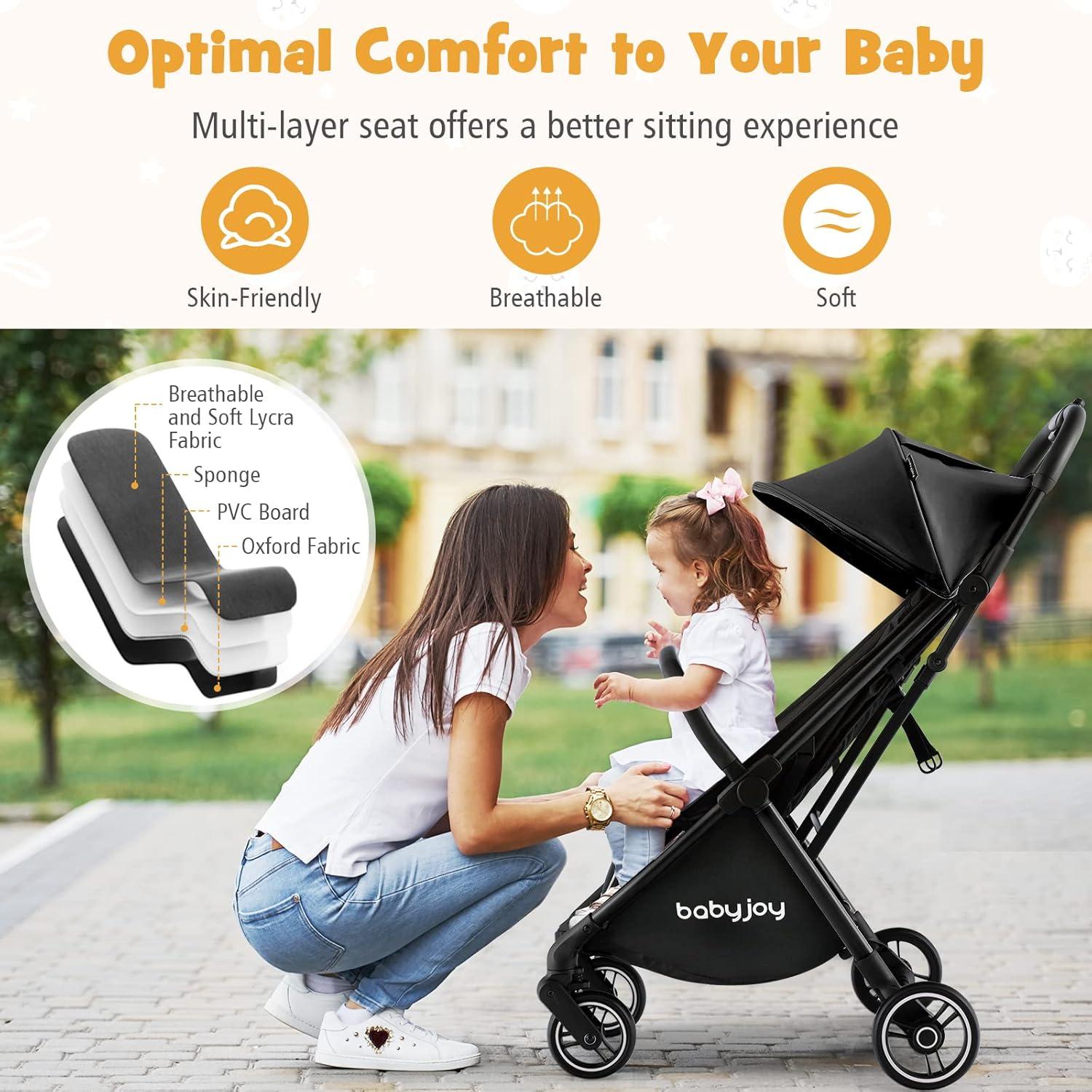 Carrito de Bebé Ligero BABY JOY Plegable 6.8 kg Negro